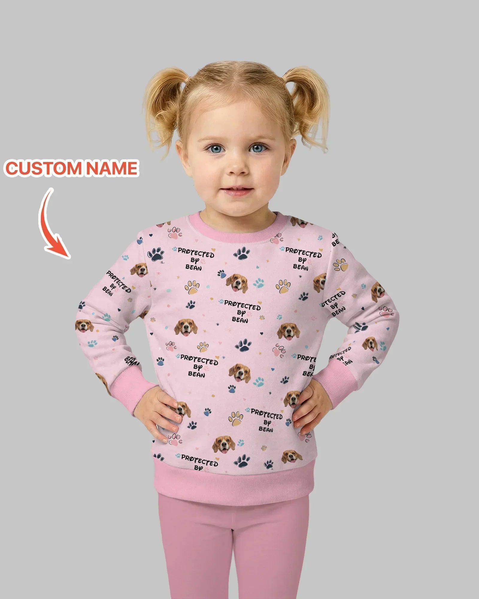 Custom Dog Photo Pattern "protected By" Bamboo Crewneck Sweatshirt