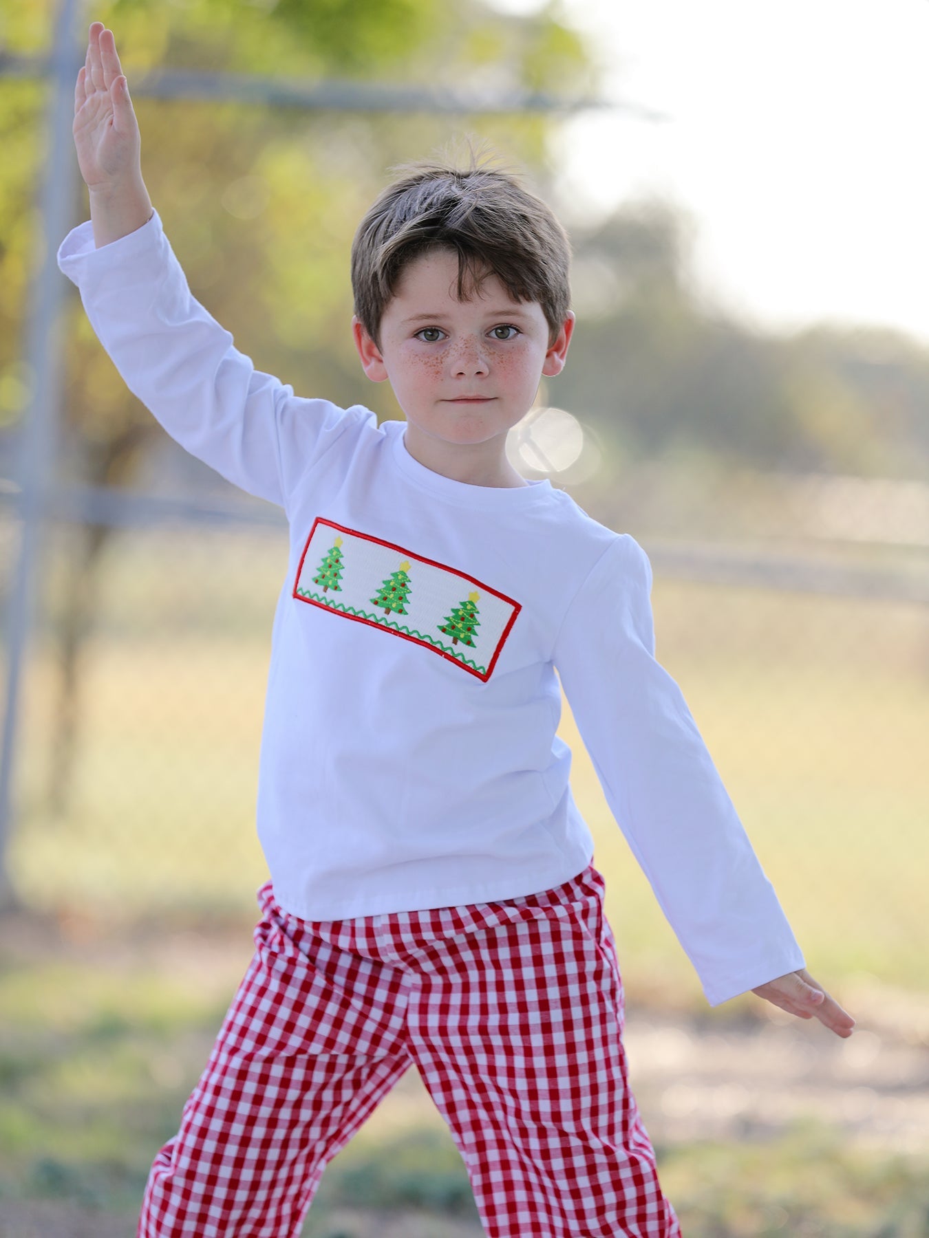 Christmas Tree Smocking Embroidered Girls Outfits