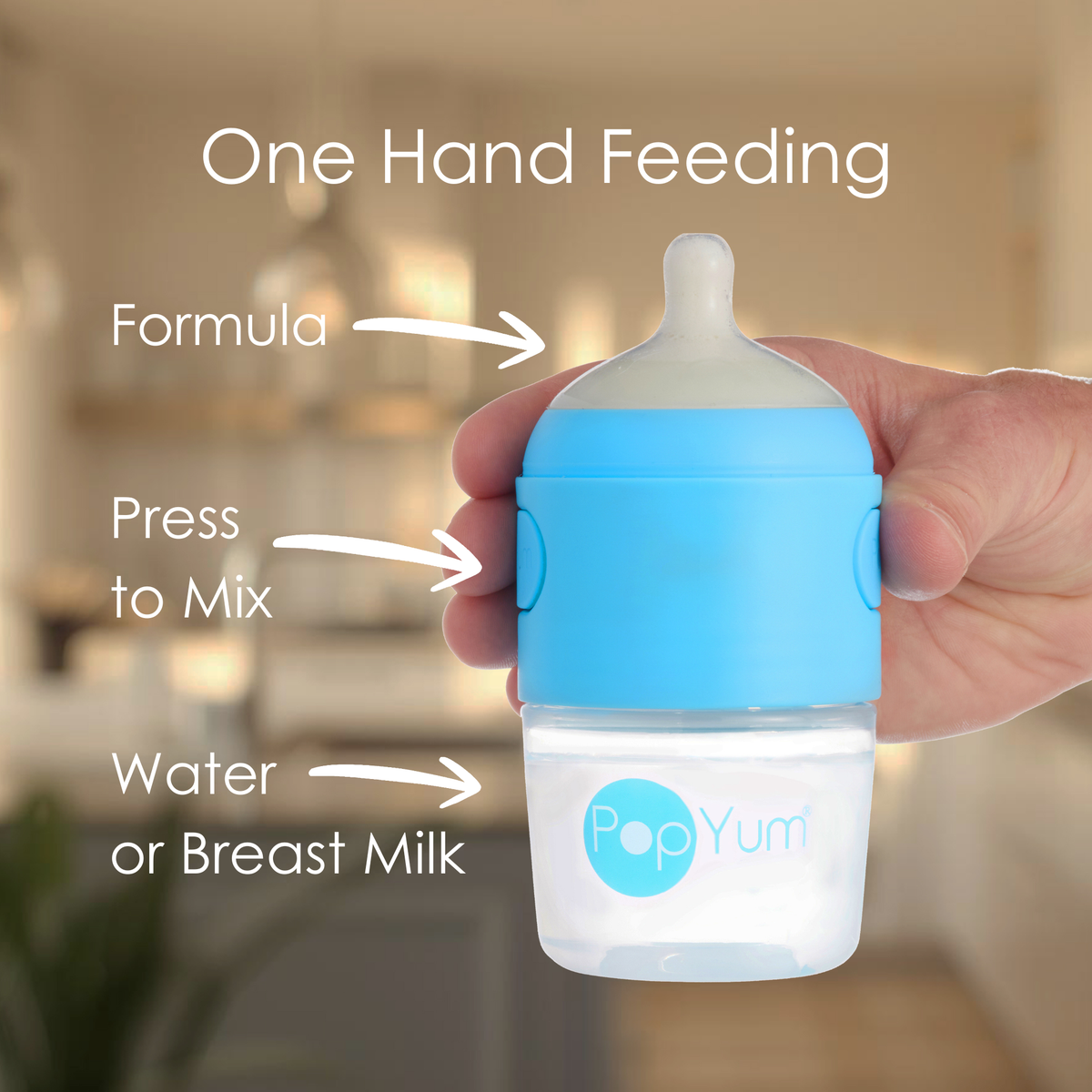 Popyum Blue Formula Making Baby Bottle Set 4-pack With Gray Drying Rack Bundle