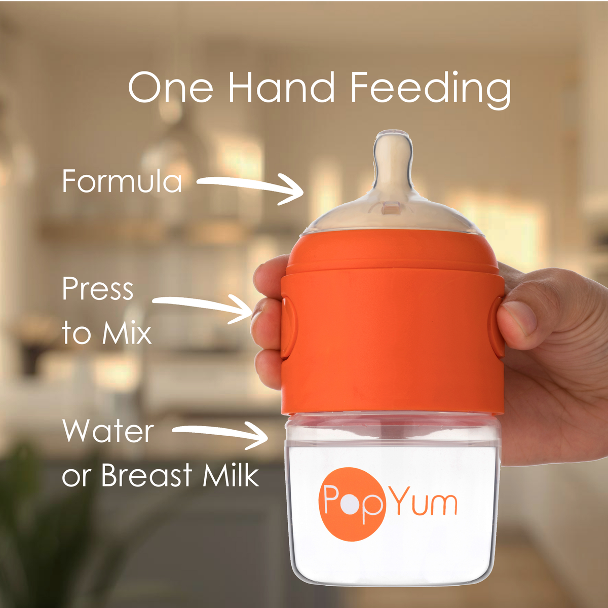 Popyum Orange Formula Making Baby Bottle Set 4-pack With White Drying Rack Bundle
