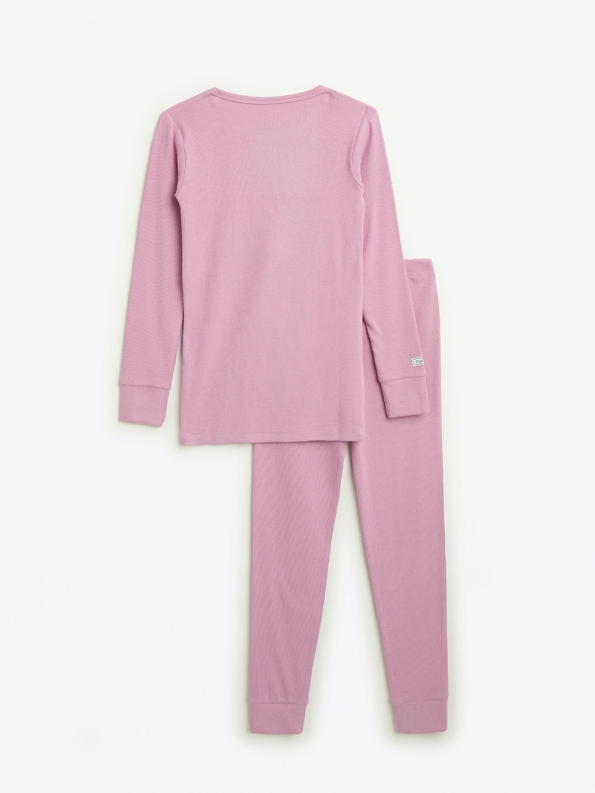 Solid Mauve Pj Long Sleeve Set Ribbed Cotton-bamboo Blend