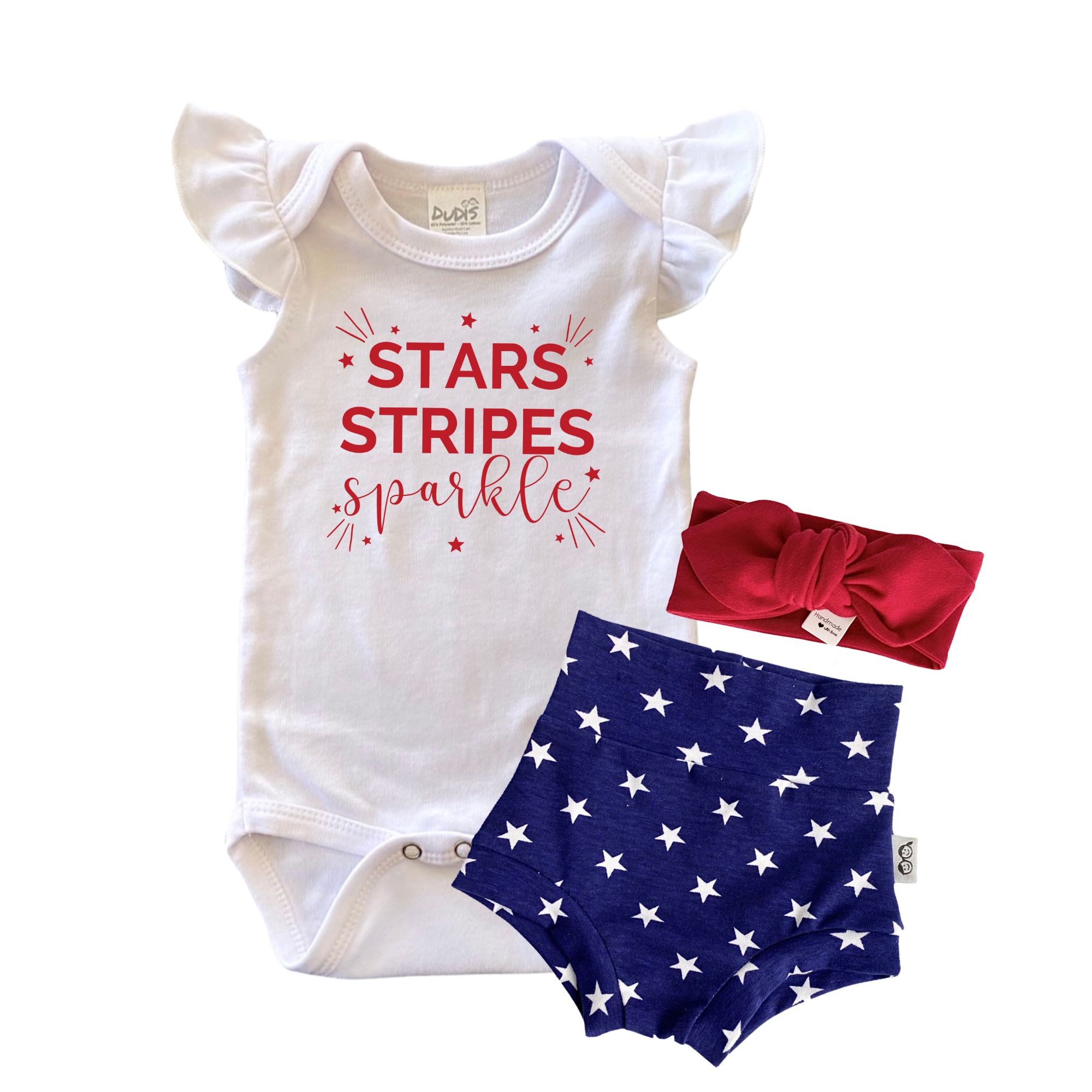 Stars, Stripes, Sparkles Flutter Sleeve White Bodysuit