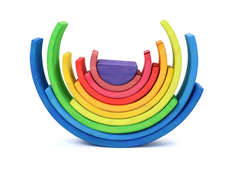 10 Pcs Stained Wooden Rainbow Stacking Puzzle Blocks In Sunset Color