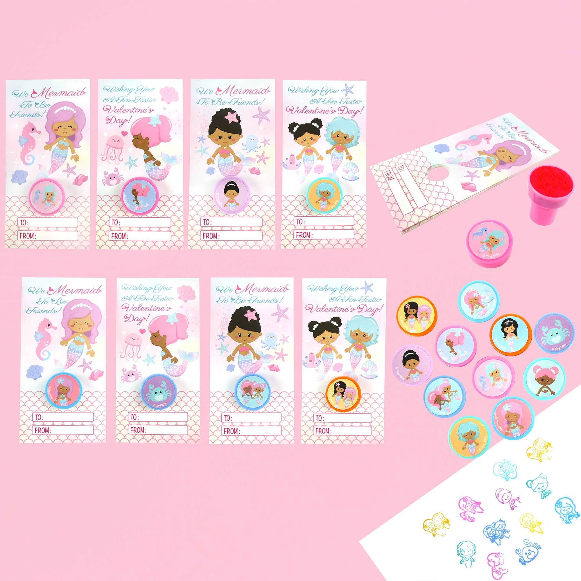 Rainbow Mermaid Valentine's Day Cards With Stampers For Classroom Exchange