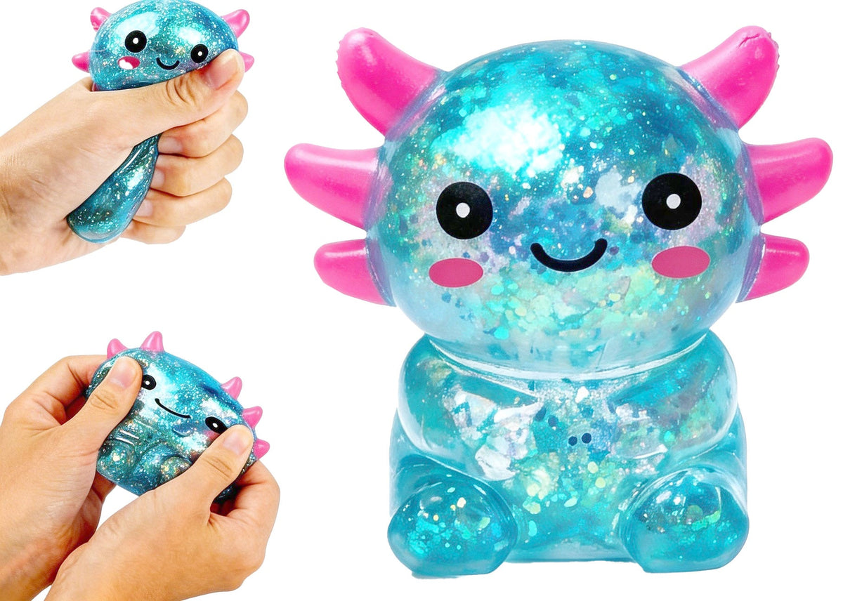 12 Pc Glitter Axolotl Squishy Toys Display – Kids Party Favors & Prizes