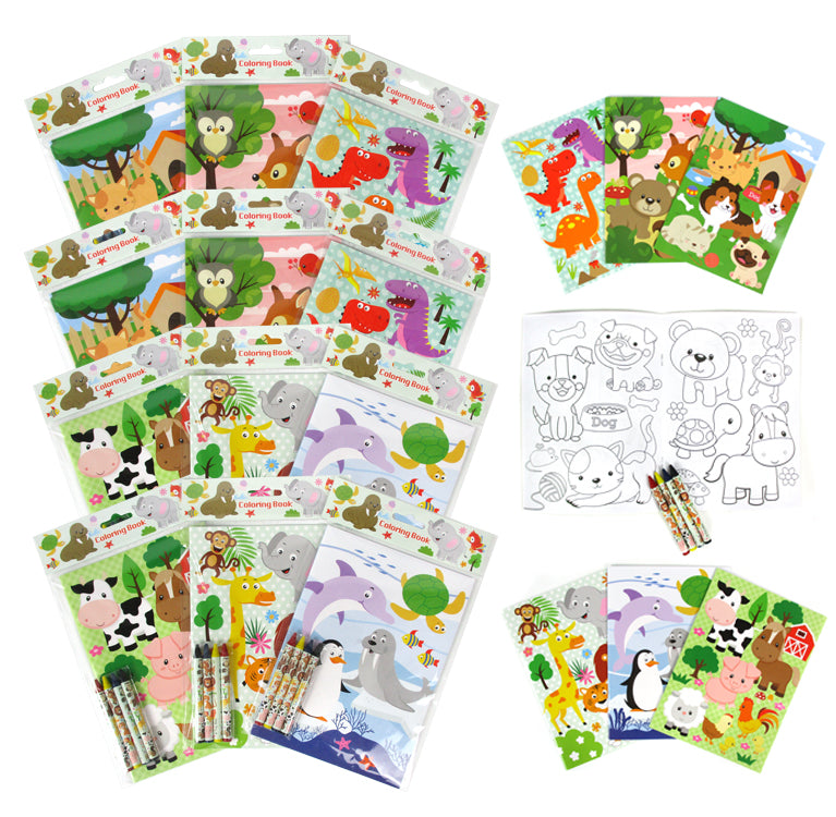 Animal Coloring Books With Crayons Party Favors - Set Of 6 Or 12
