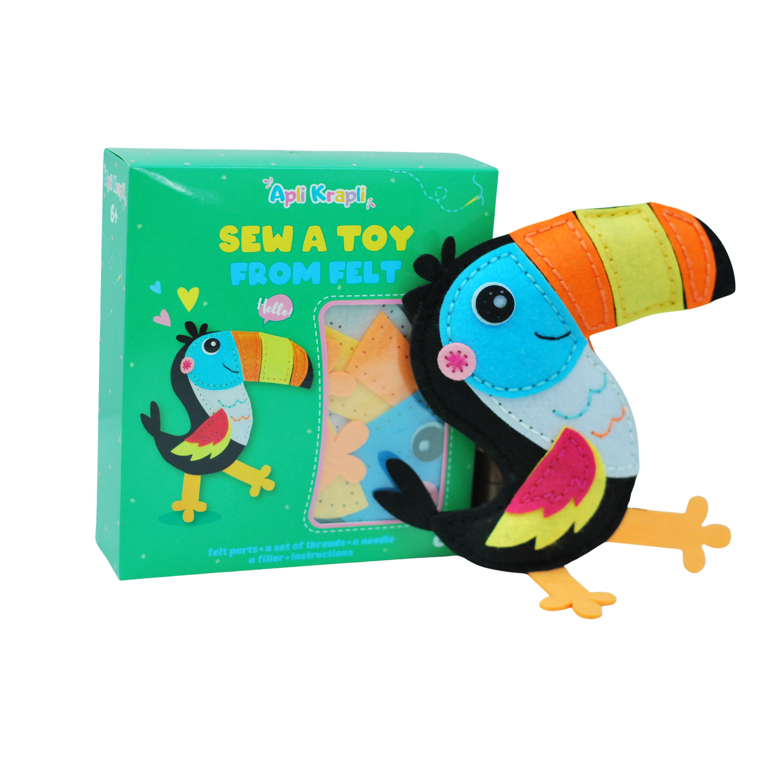 Apli Krapli - Apli Krapli Sewyourself Felt Toy Kit Toucan Precut Felt Stuffing Thread & Safe Needle Ages 6+