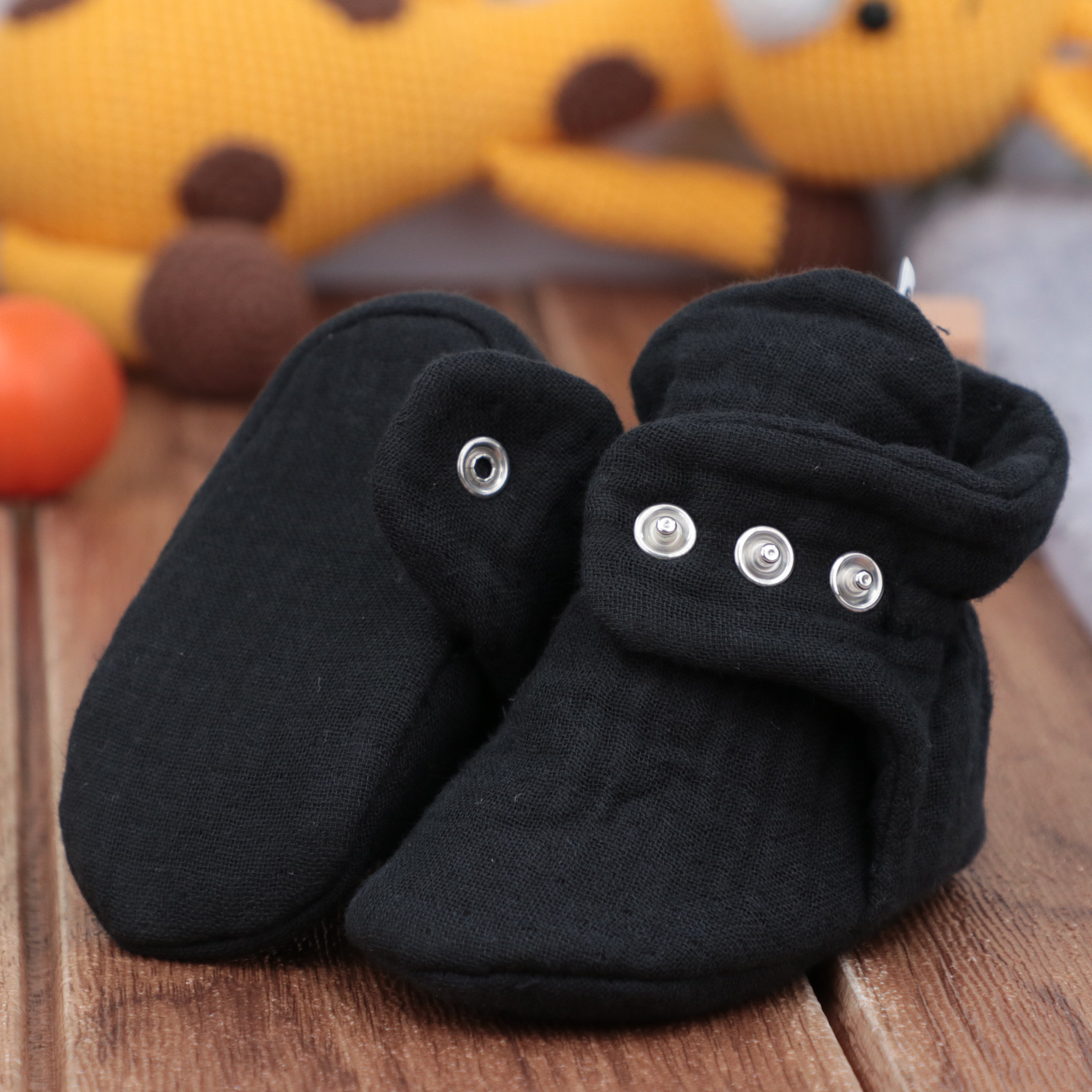 Muslin Stay On Baby Booties Black