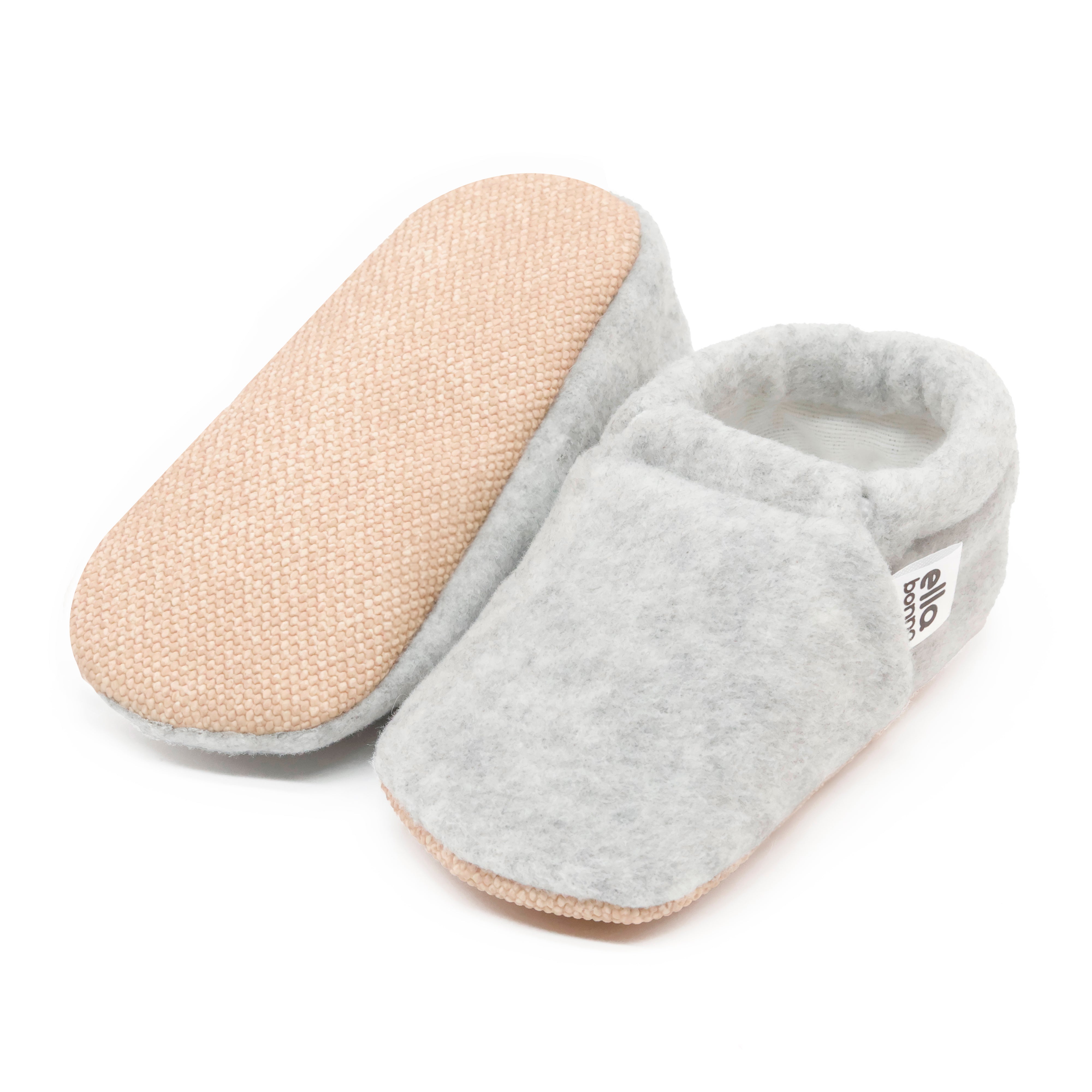 Fleece Baby House Booties, Non-slip Sole, Organic Cotton Lining, Gray