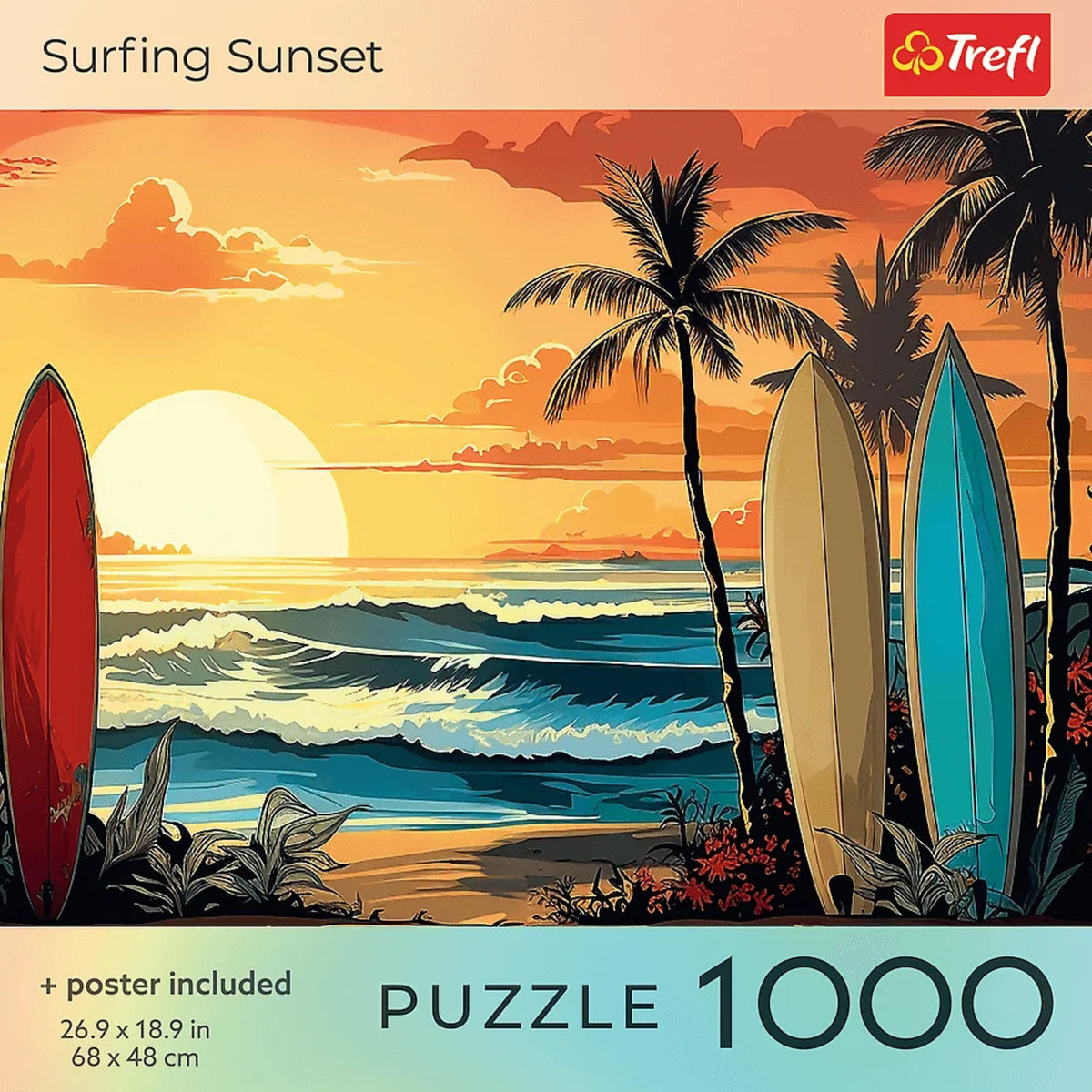 Red Surfing Sunset 1000 Piece Puzzle