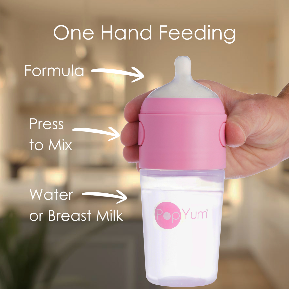 Popyum 9 Oz Pink Formula Making Baby Bottle 3-pk With Gray Drying Rack & Clear Drying Mat Bundle