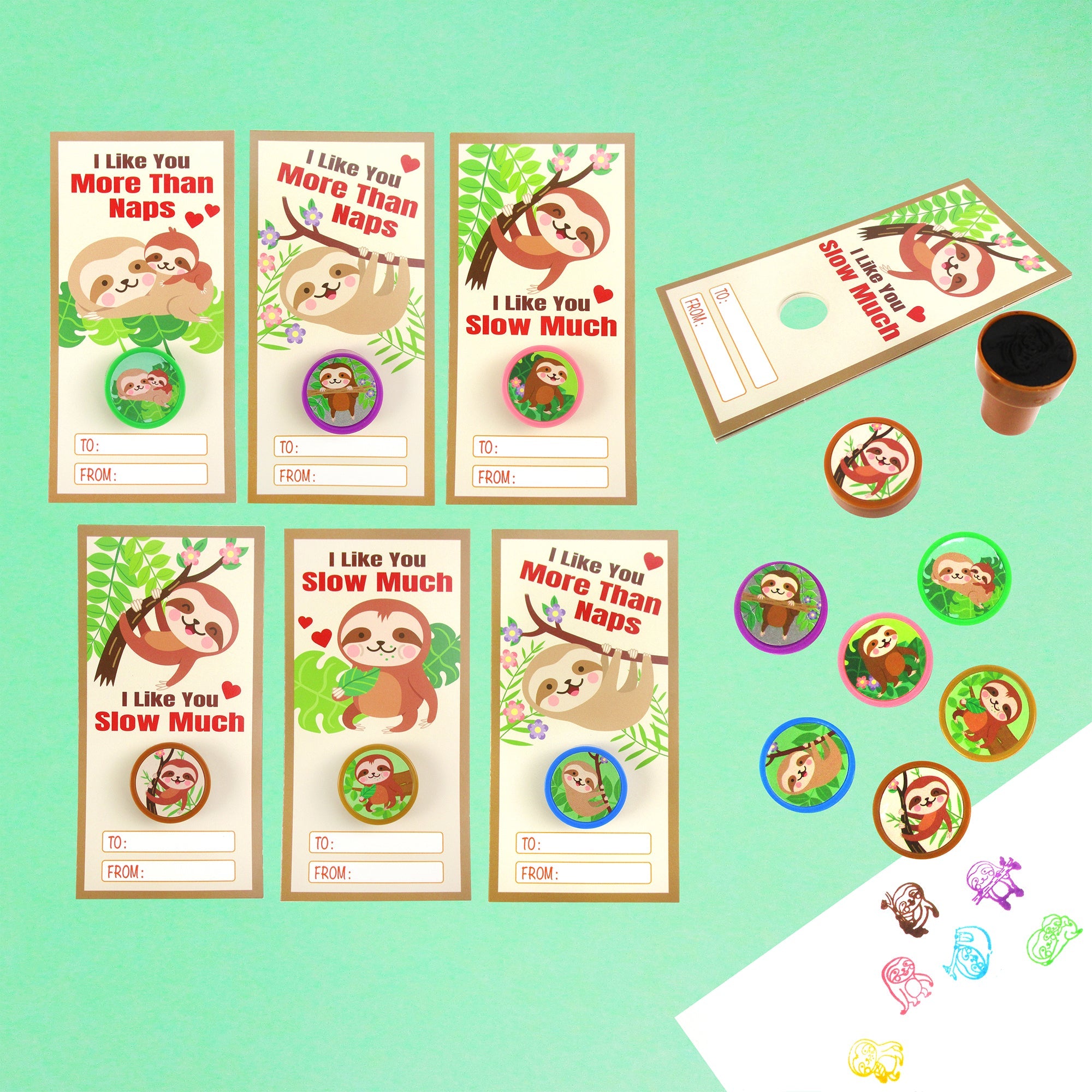 Sloth Valentine's Day Cards With Stampers For Classroom Exchange
