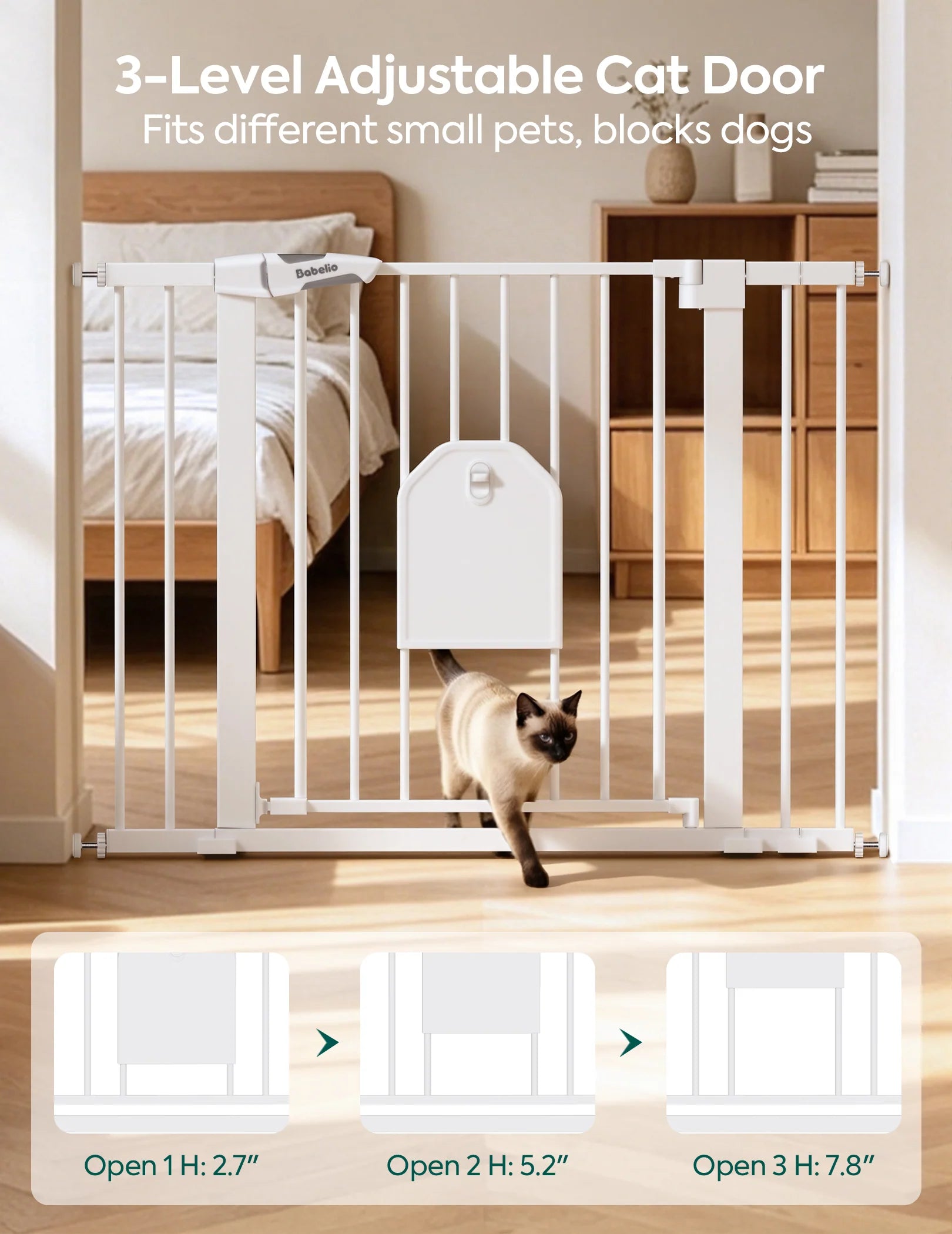 Catprivilege A7 | Adjustable Safety Gate With Lockable Pet Door