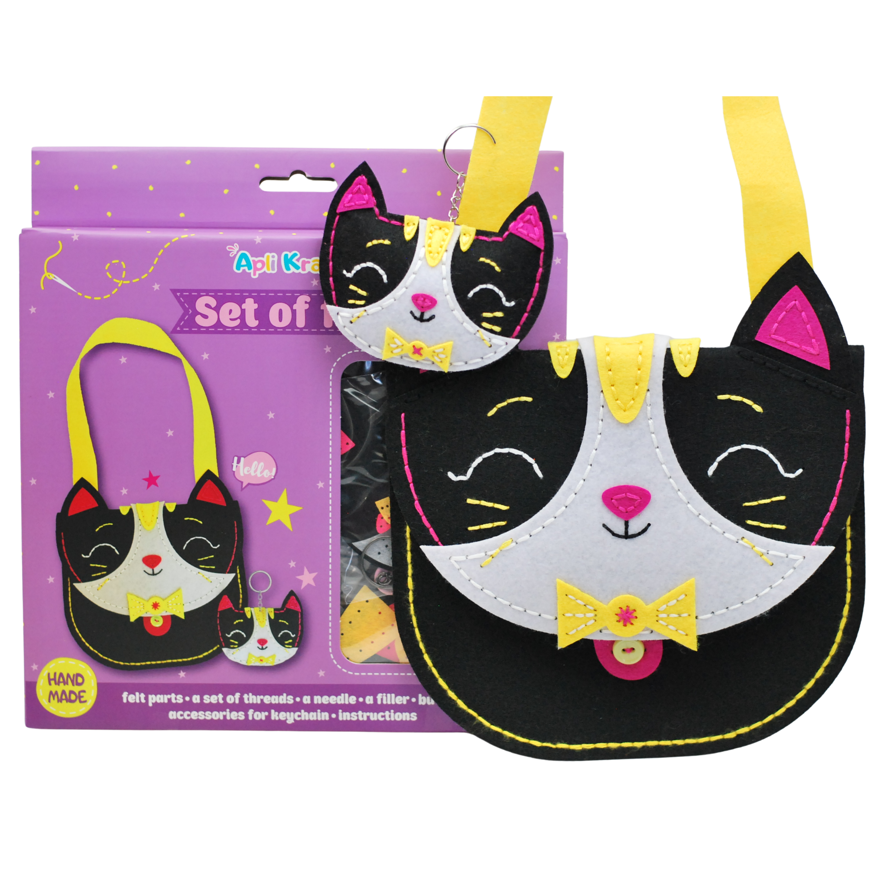 Apli Krapli - Apli Krapli Sewing Patterns Bag & Keychain Cat Printable Templates Materials Not Included Ages 10+