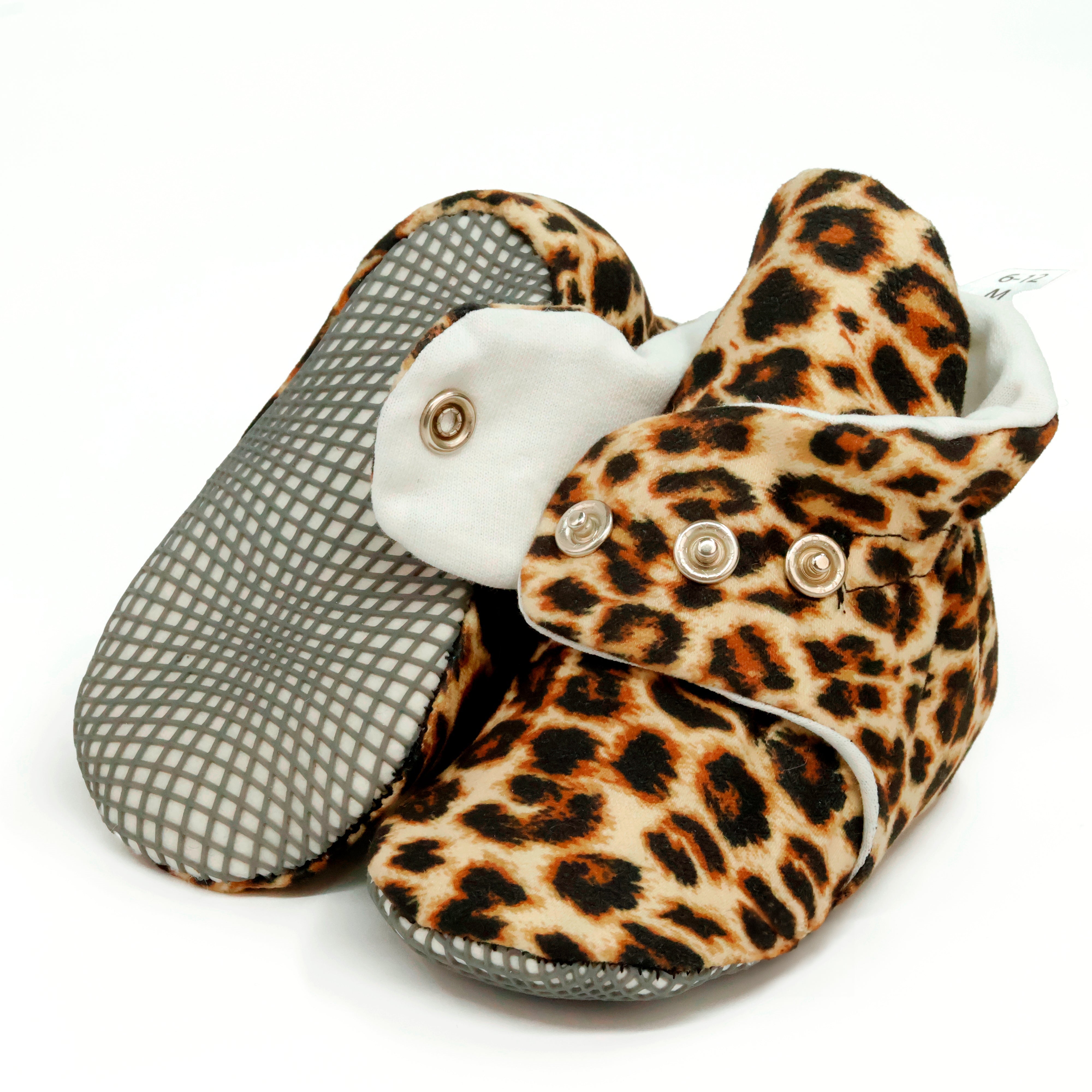 Organic Cotton Baby Booties, Non-slip Sole, Cotton Newborn Booties Home Nursery Shoes, Leopard