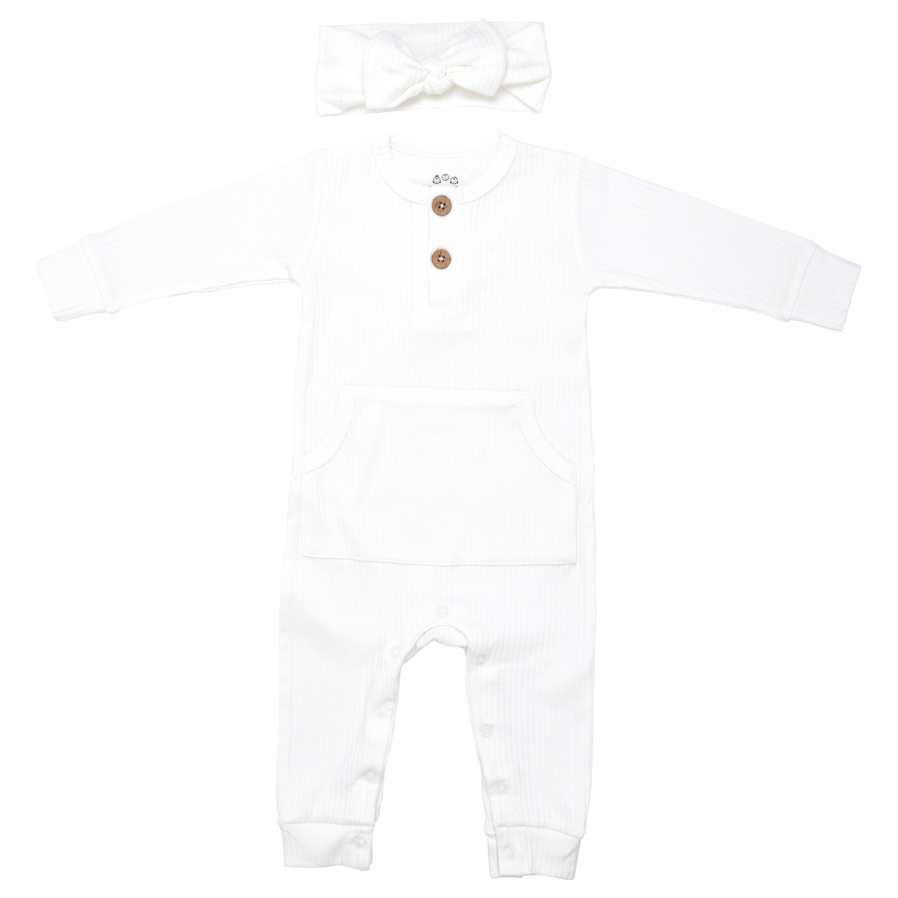 White Baby Ribbed Playsuit With Pockets