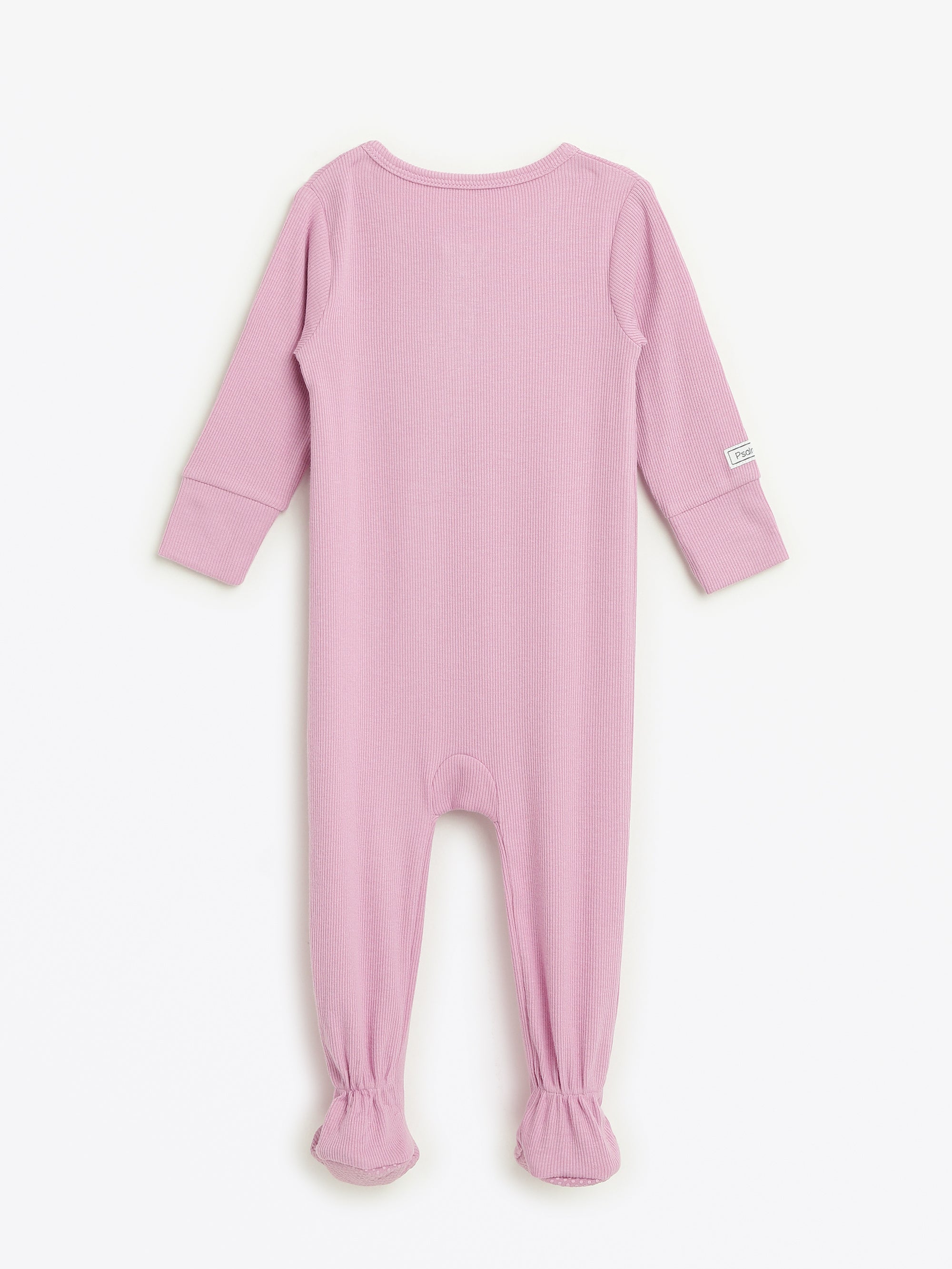 Solid Mauve Pj Footed Onesie Ribbed Cotton-bamboo Blend