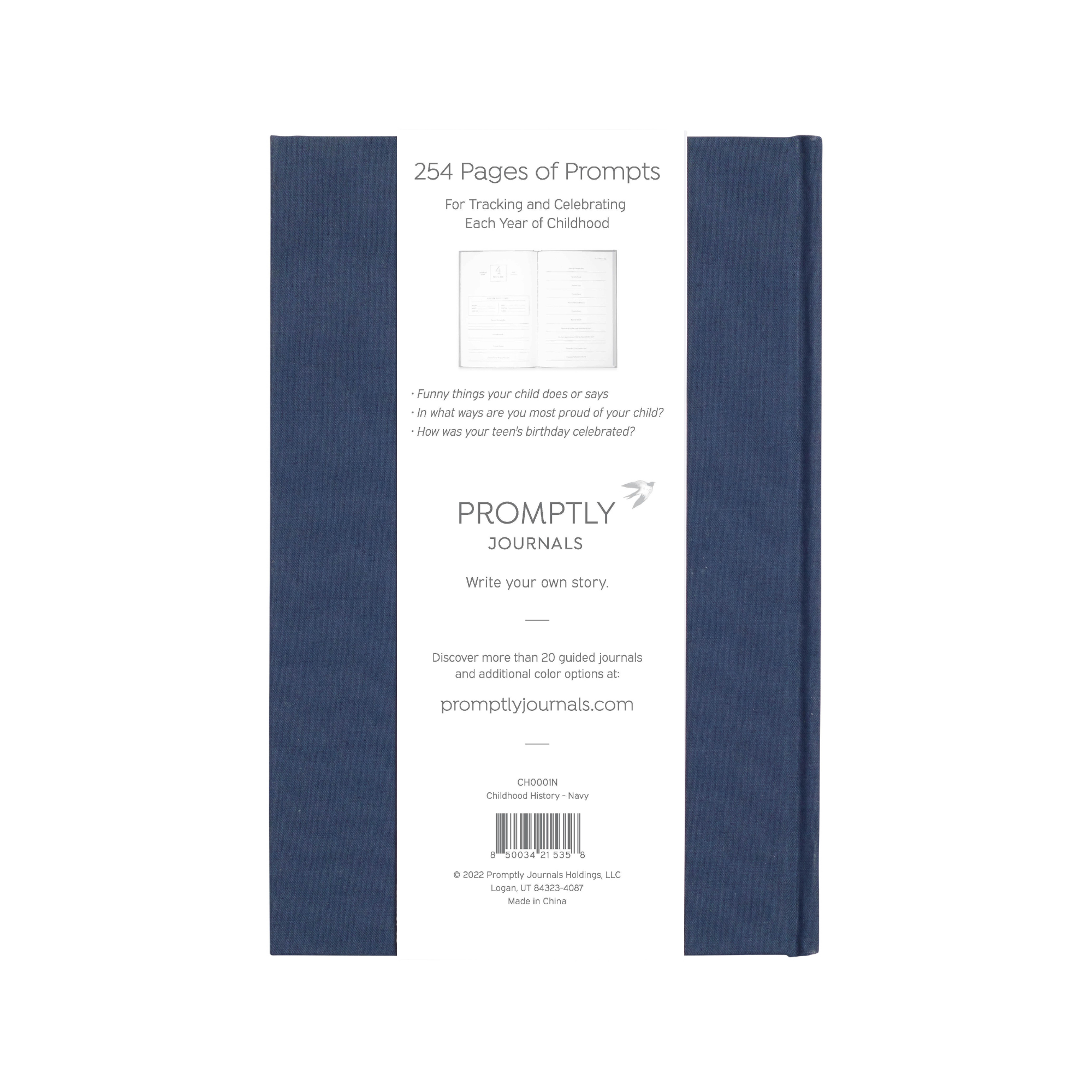 A Complete Childhood History: From Pregnancy to 18 Years Old (Navy Blue, Linen) by Promptly Journals