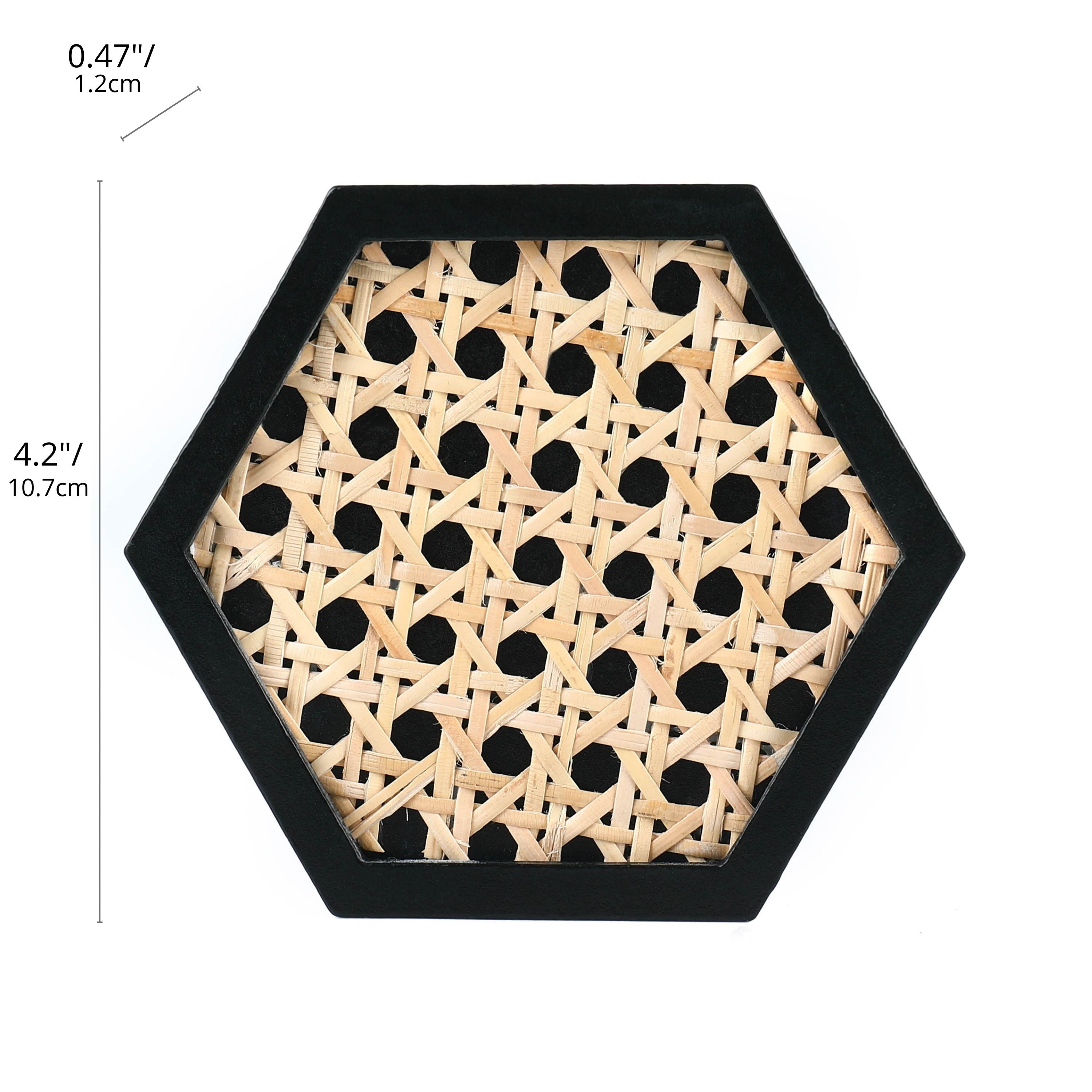 Momentdecor™ Natural Rattan & Wood Coasters Hexagon Shape