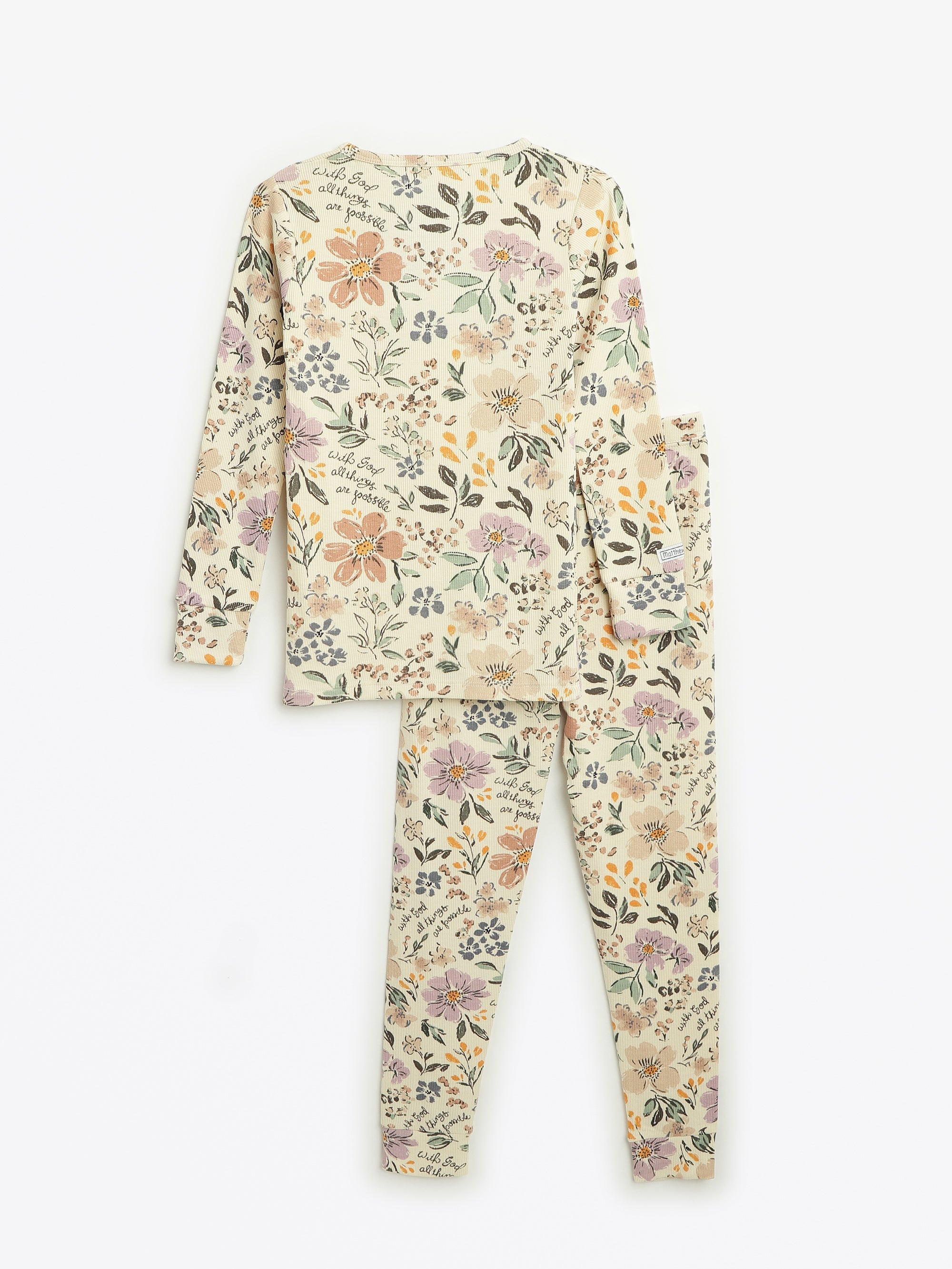 All Things Are Possible Pj Long Sleeve Set Ribbed Cotton-bamboo Blend