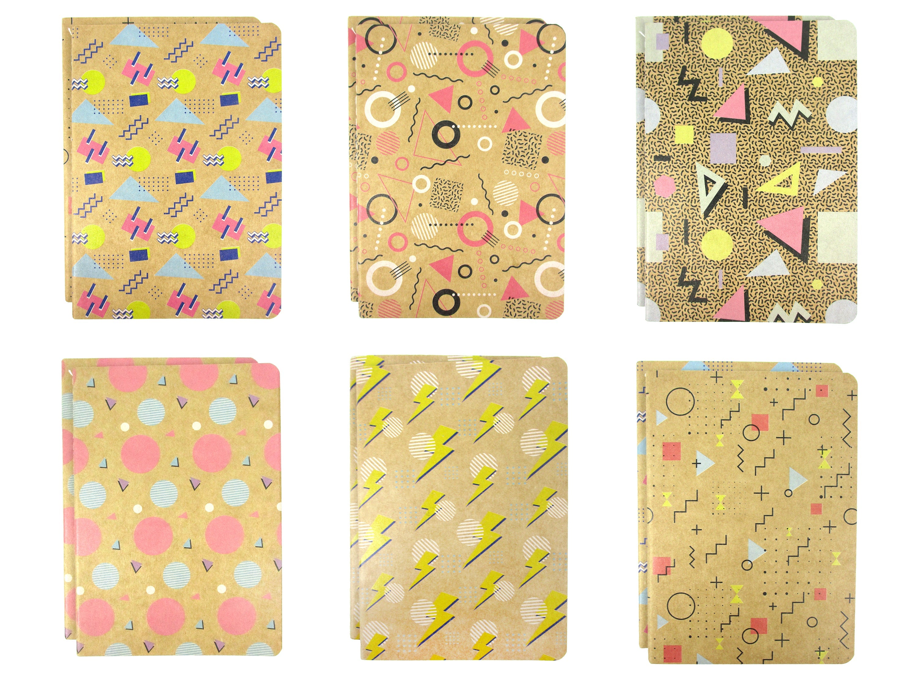 80's Geometric Retro Journal Notebooks - Set Of 6 Or 12