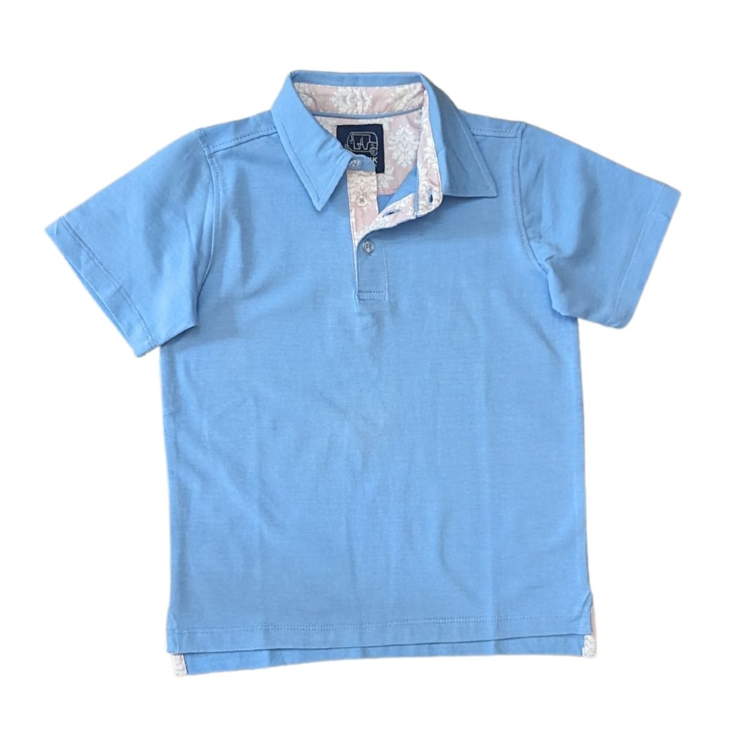 Blue Polo With Pink Block Trim