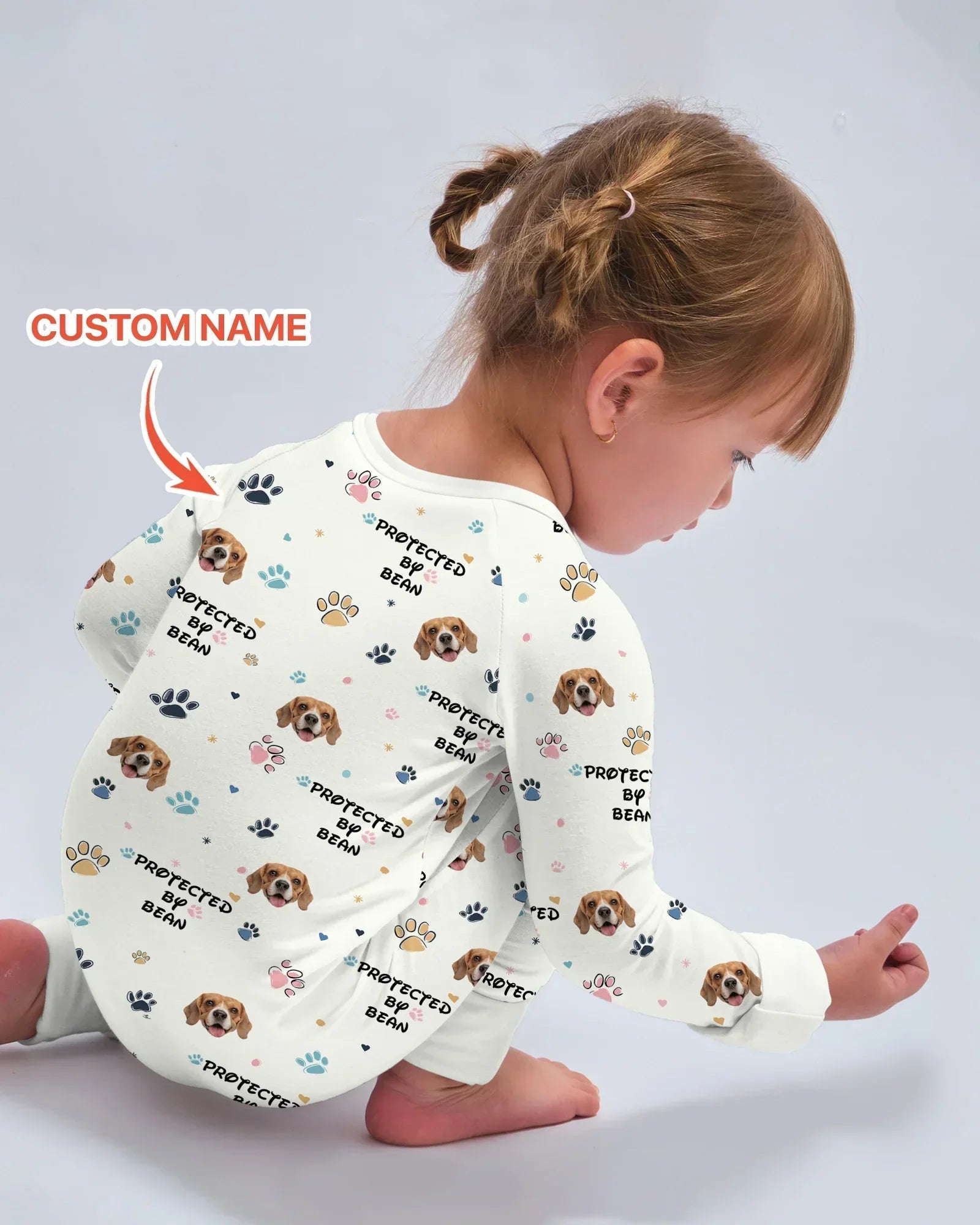 Custom Dogs Photo "protected By" Bamboo Convertible Zippered Romper