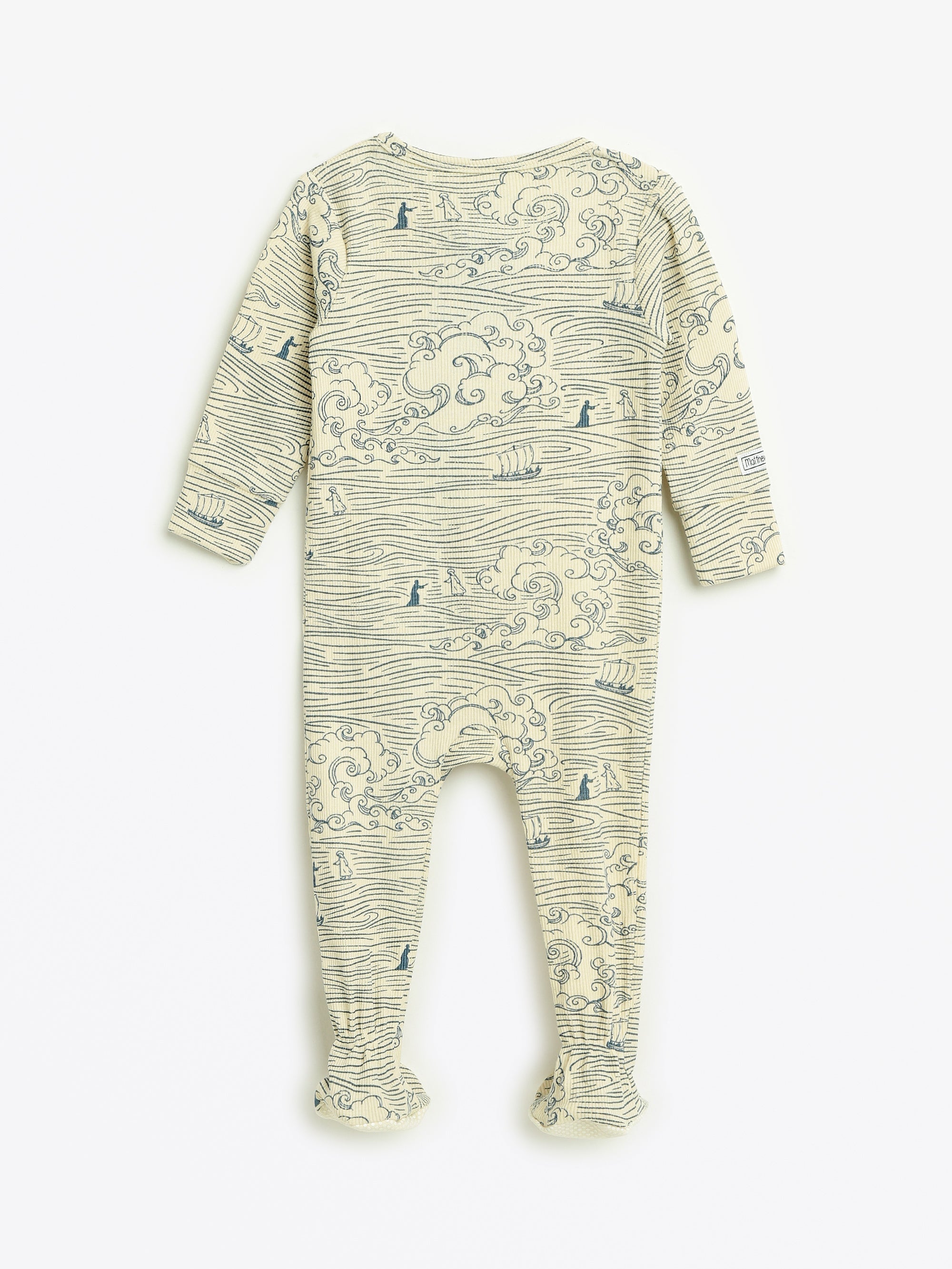 Walking On Water Pj Footed Onesie Ribbed Cotton-bamboo Blend