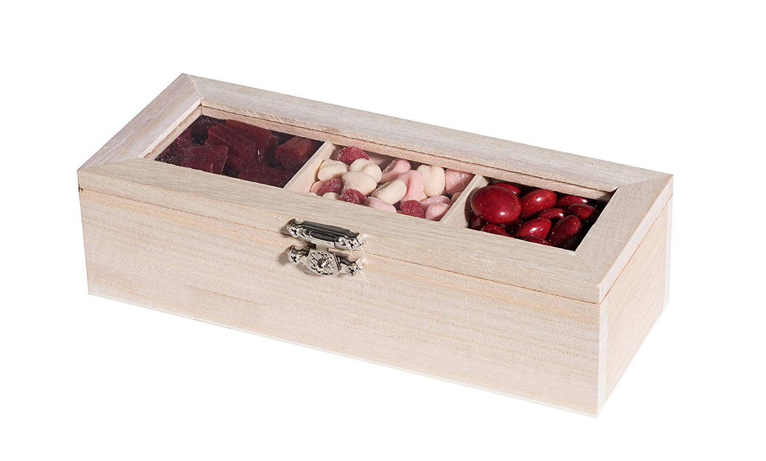 Wooden Casewith Lid 3 Sectional Candy Gift Box 8 Pack 6.75''x2.75''x2''