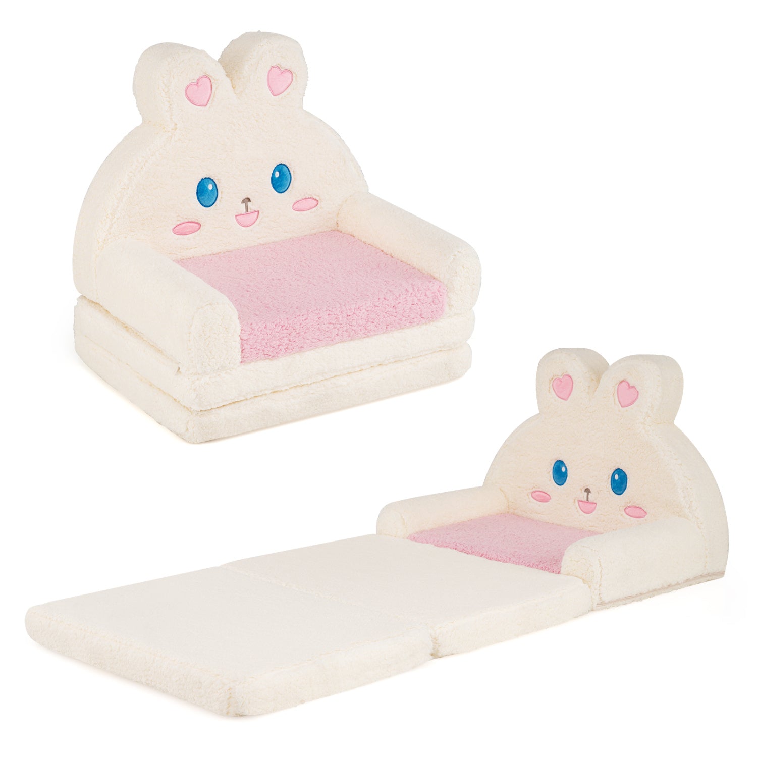 2-in-1 Convertible Kids Sofa To Lounger With Bunny Pattern-pink