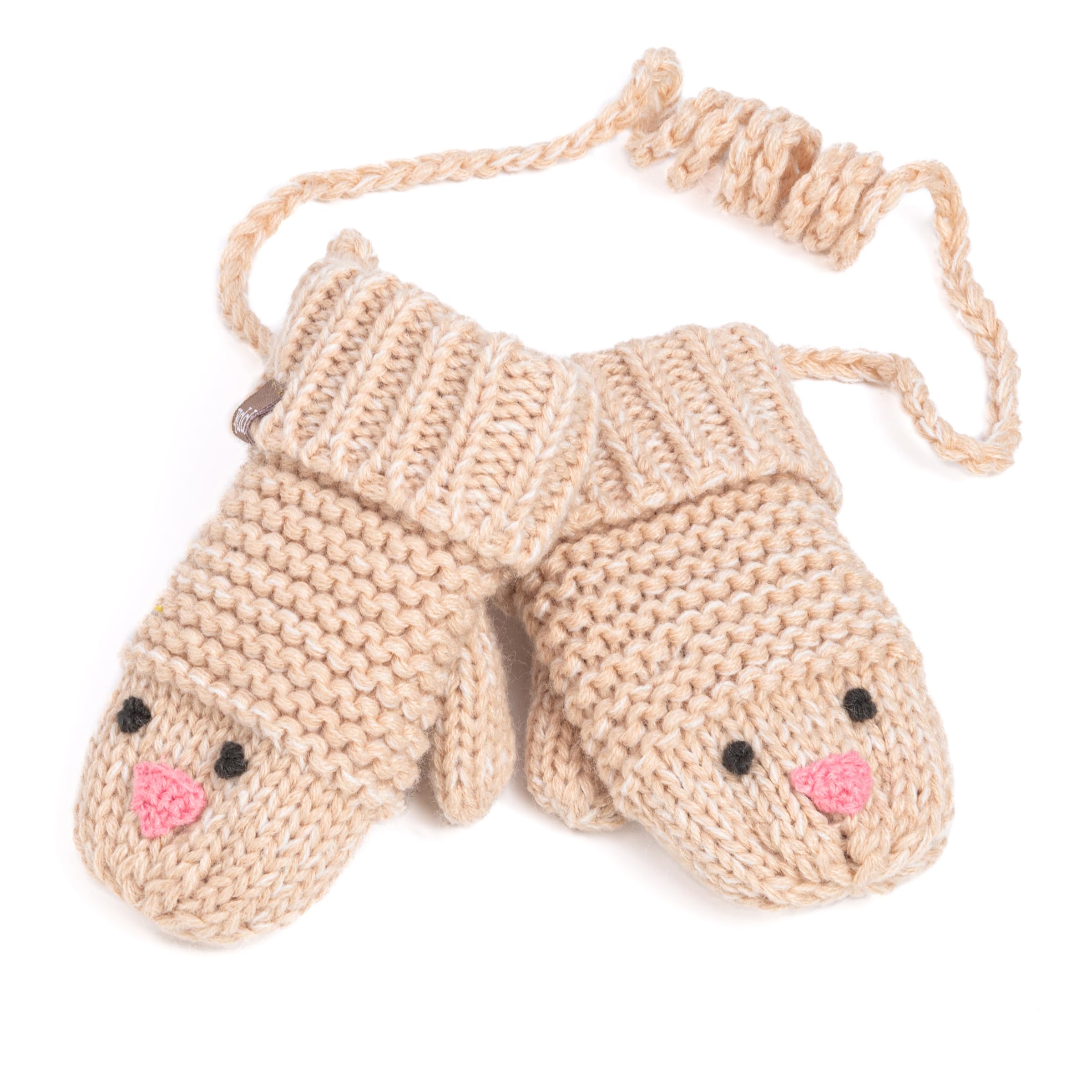 Knit Baby Chick Mittens With Cord-for Kids, Toddler Girls Age 1-6 Years, Cute Design