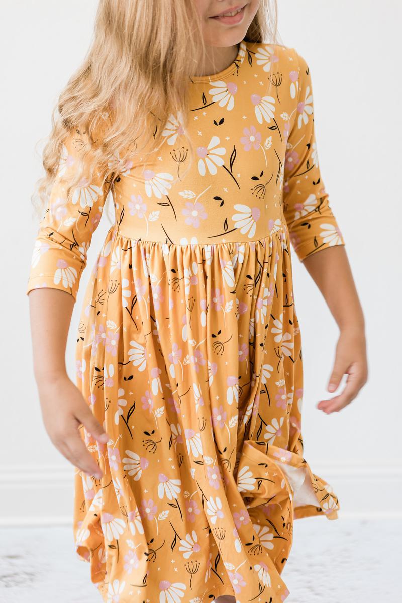 Dandelions In Fall 3/4 Sleeve Pocket Twirl Dress