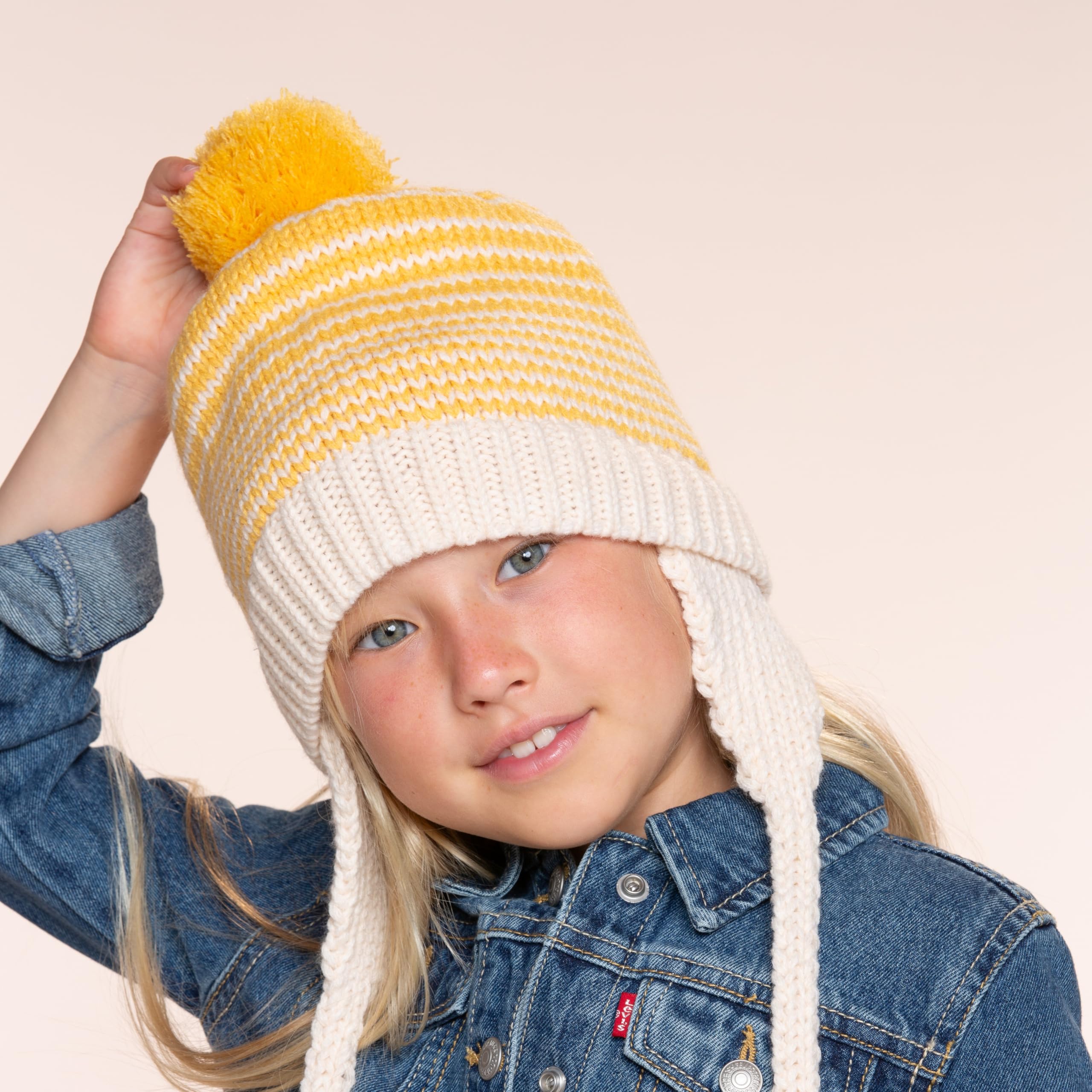 Warm Earflap Knit Beanie Hat With Ties For Toddlers/little Kids 2-6 Years