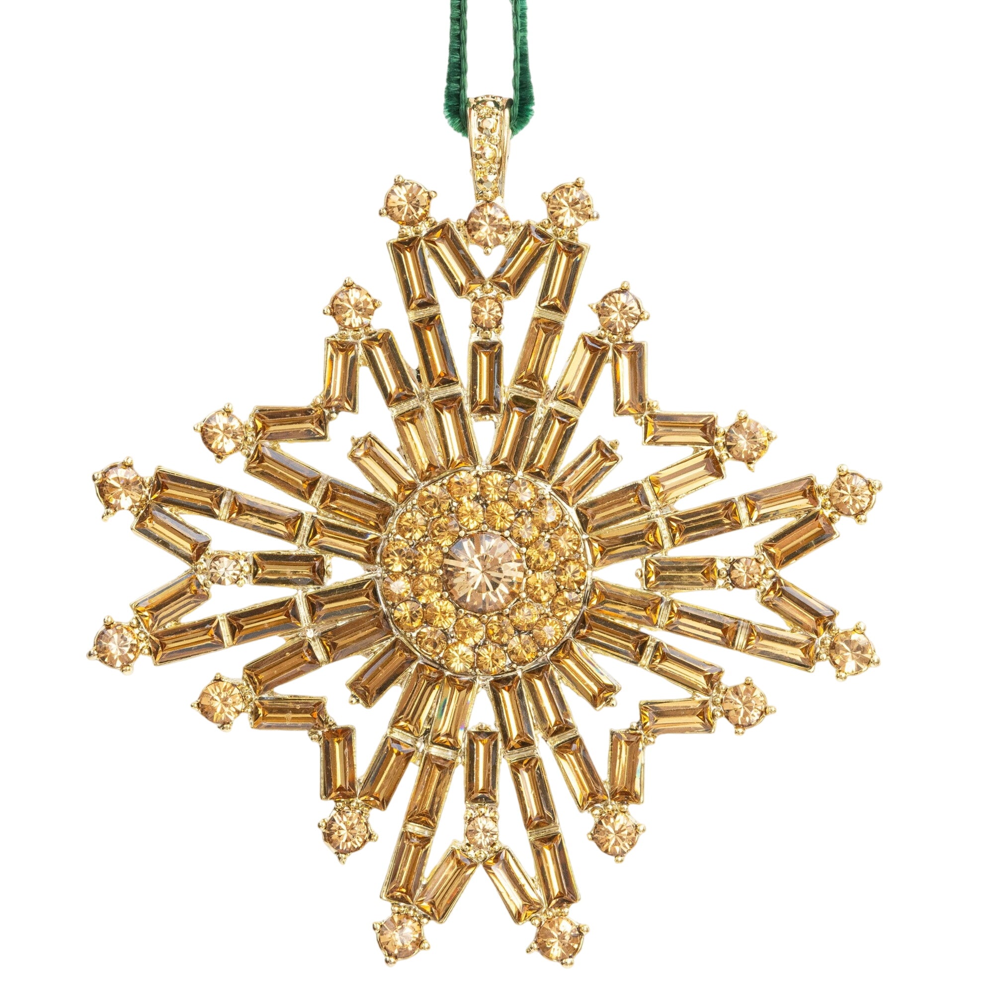 Baguette Snowflake Hanging Ornament, Gold