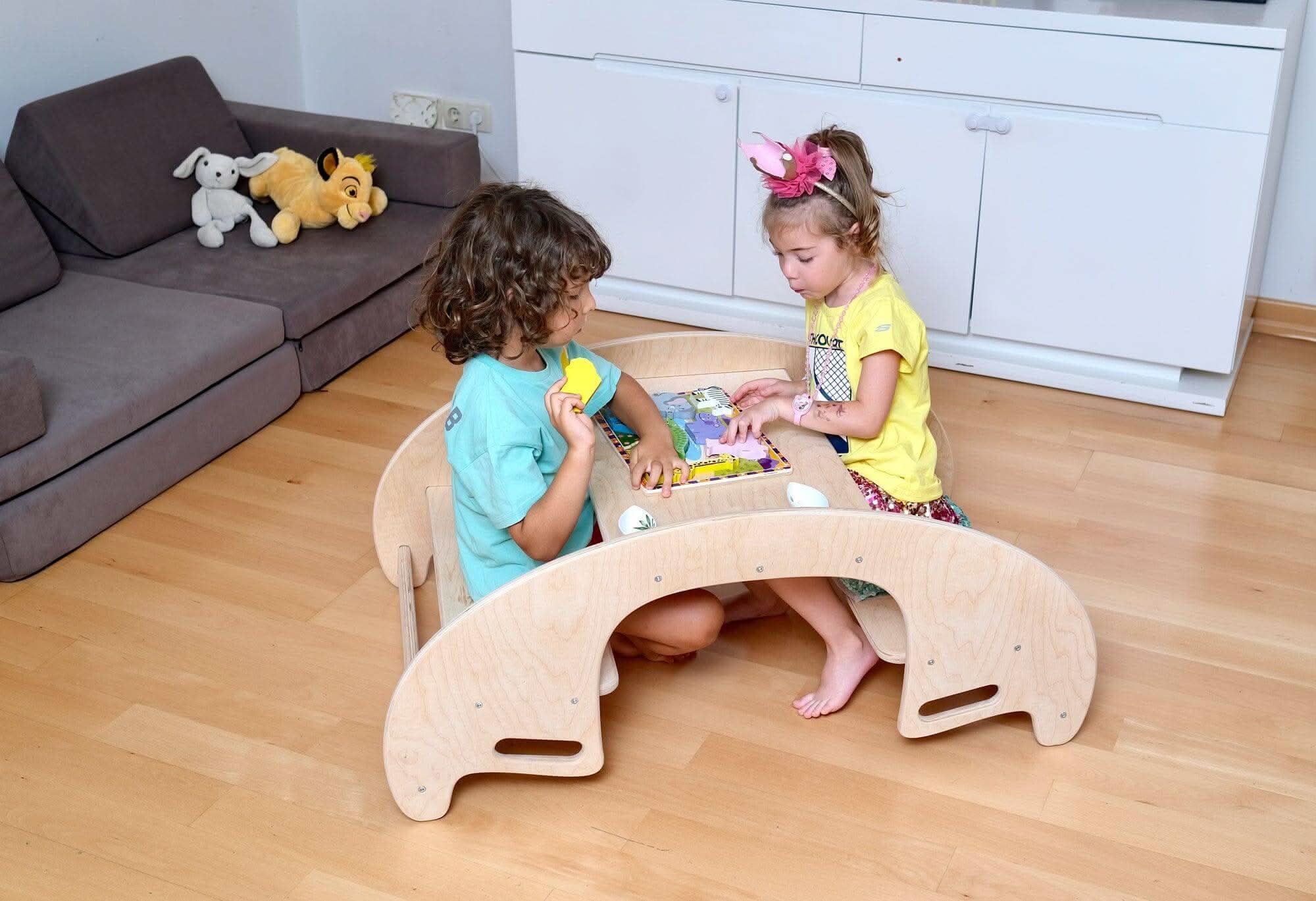 2in1-montessori Wooden Seesaw-table Chair Set