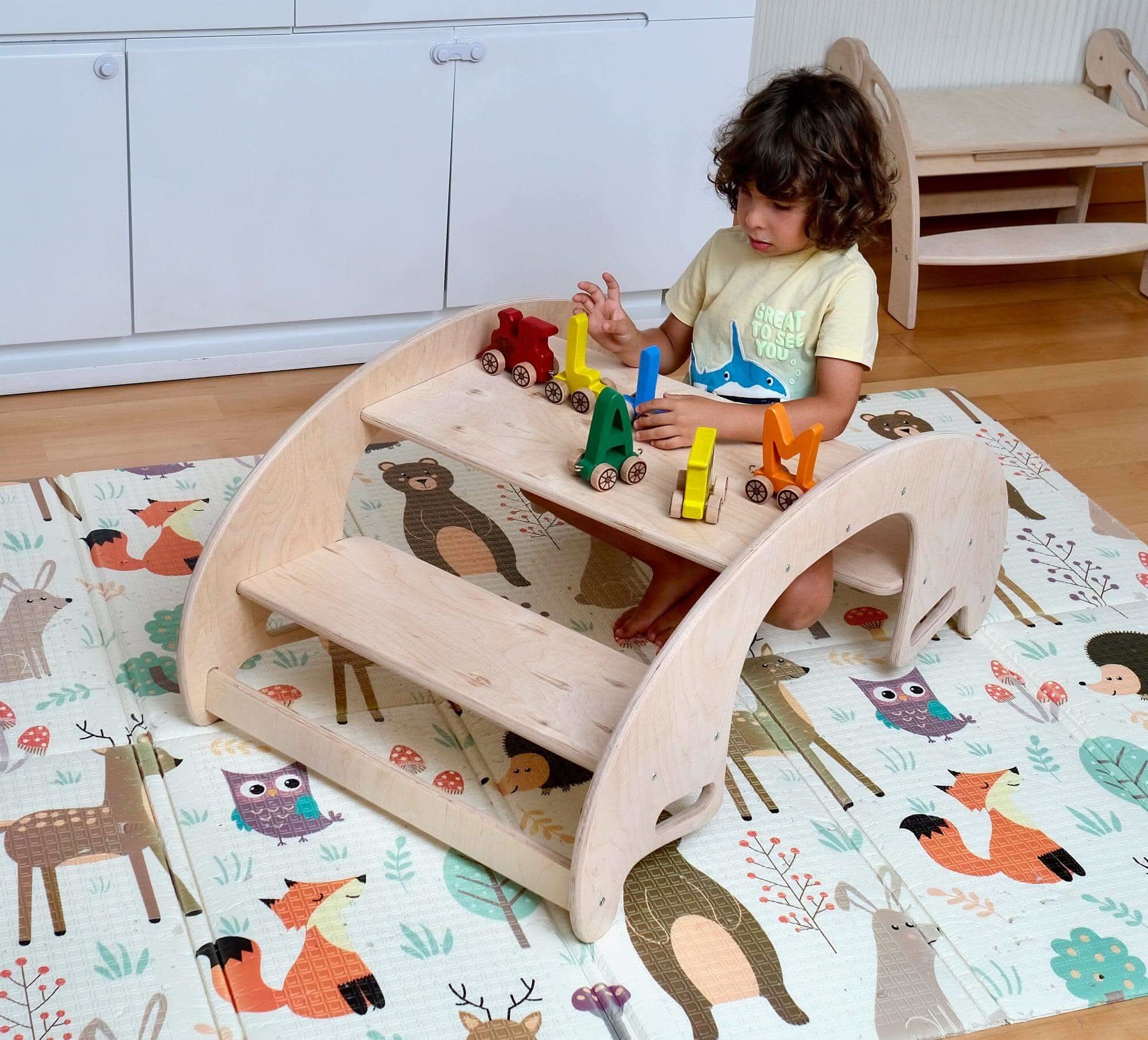 2in1-montessori Wooden Seesaw-table Chair Set