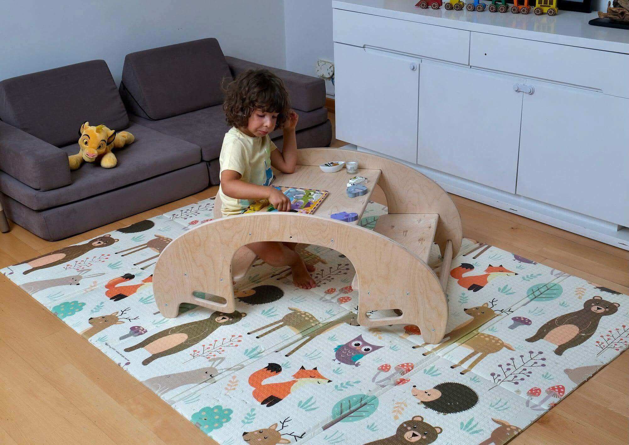 2in1-montessori Wooden Seesaw-table Chair Set