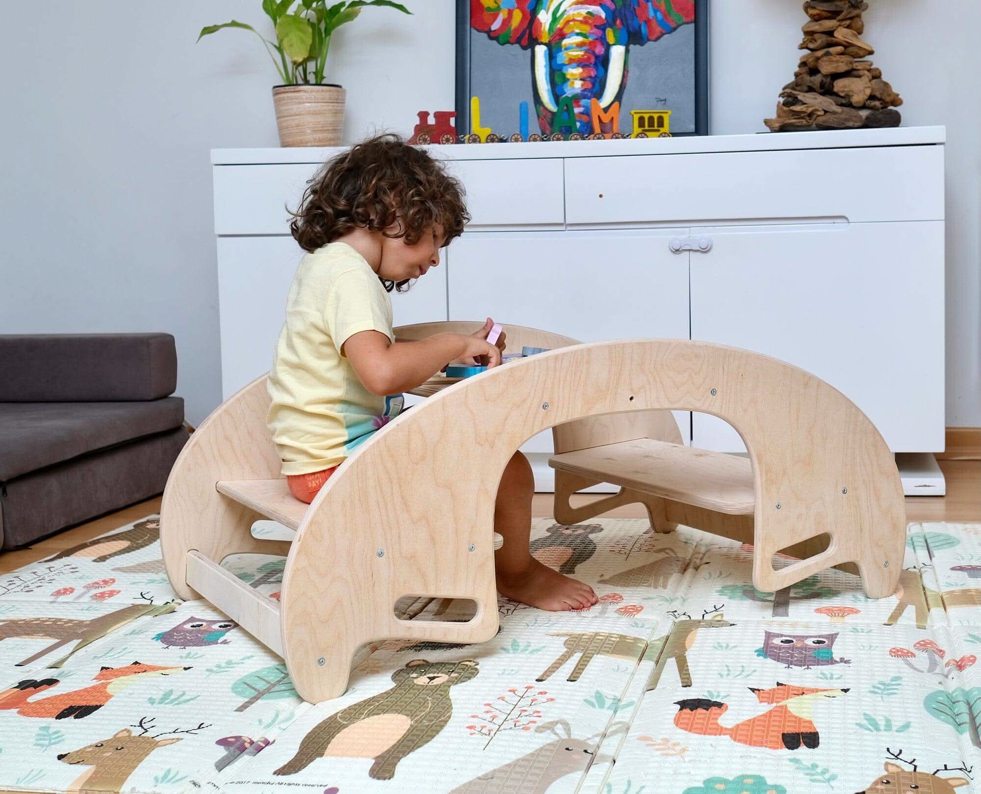 2in1-montessori Wooden Seesaw-table Chair Set