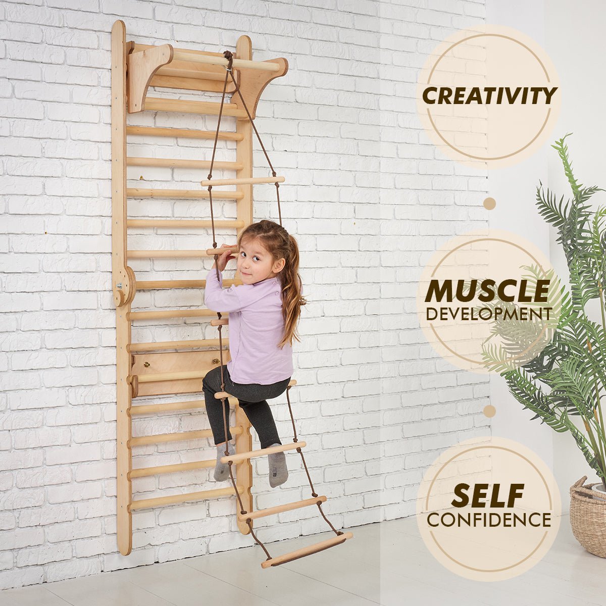 2in1 Wooden Swedish Wall / Climbing Ladder For Children + Swing Set