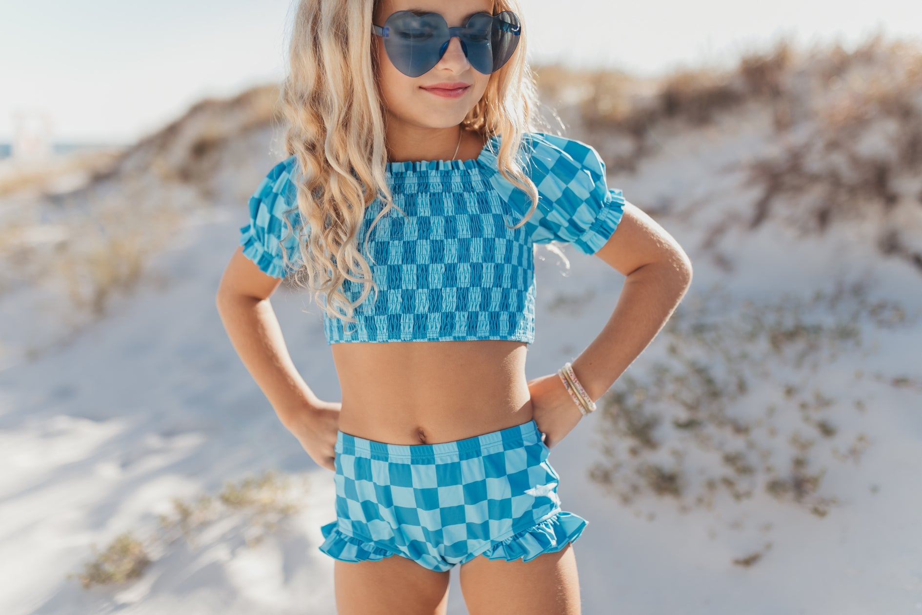Emmy Blue Check 2 Piece Swimsuit