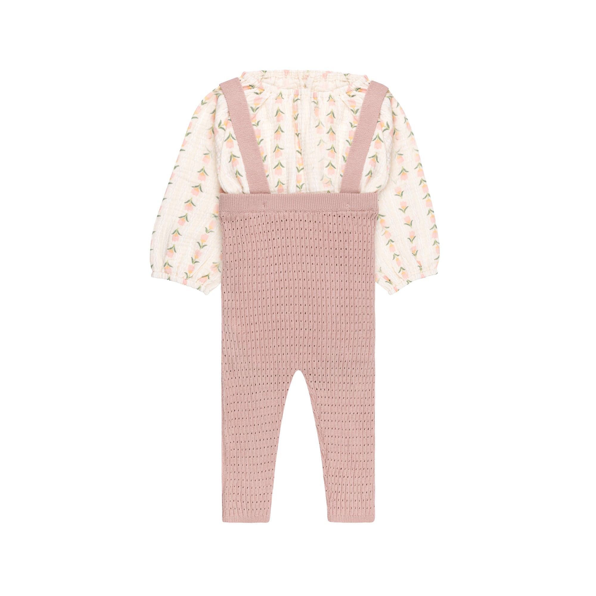 Pointelle Knit Romper And Gauze Shirt
