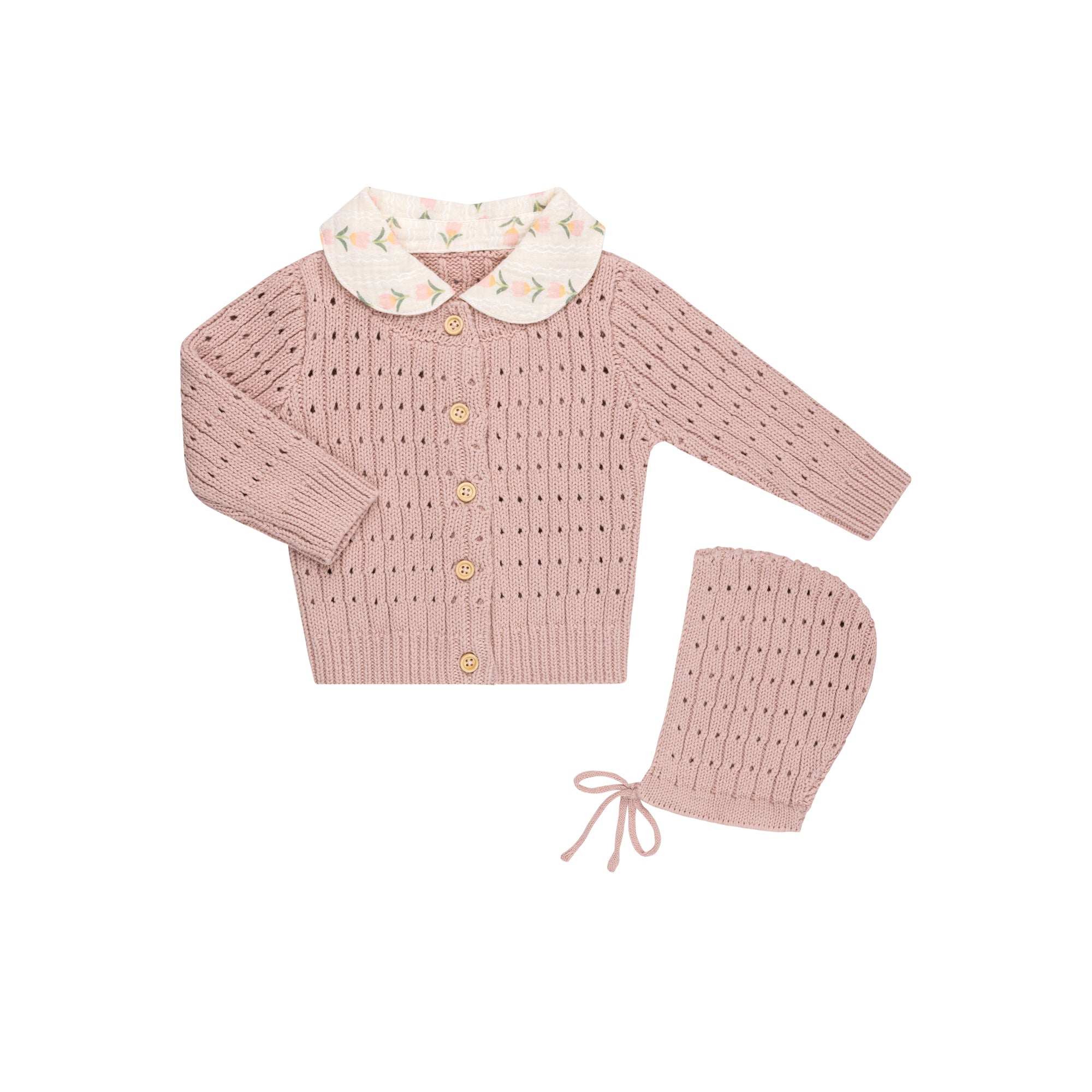 Pointelle Knit Cardigan With Removeable Collar