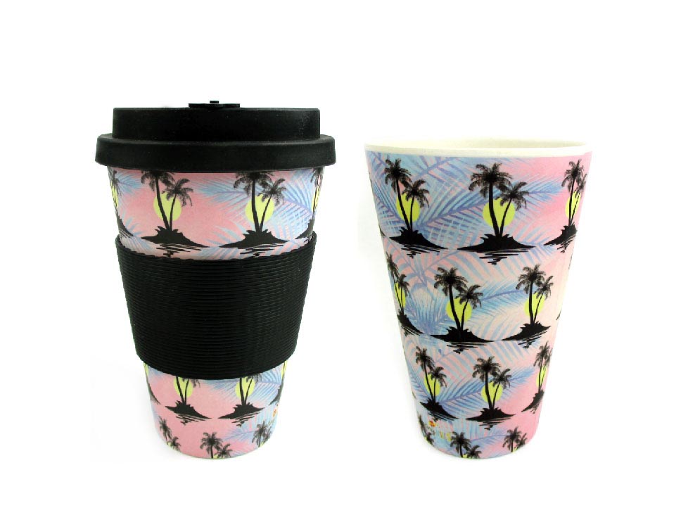 Eco-friendly Reusable Plant Fiber Travel Mug With Cool Island Design