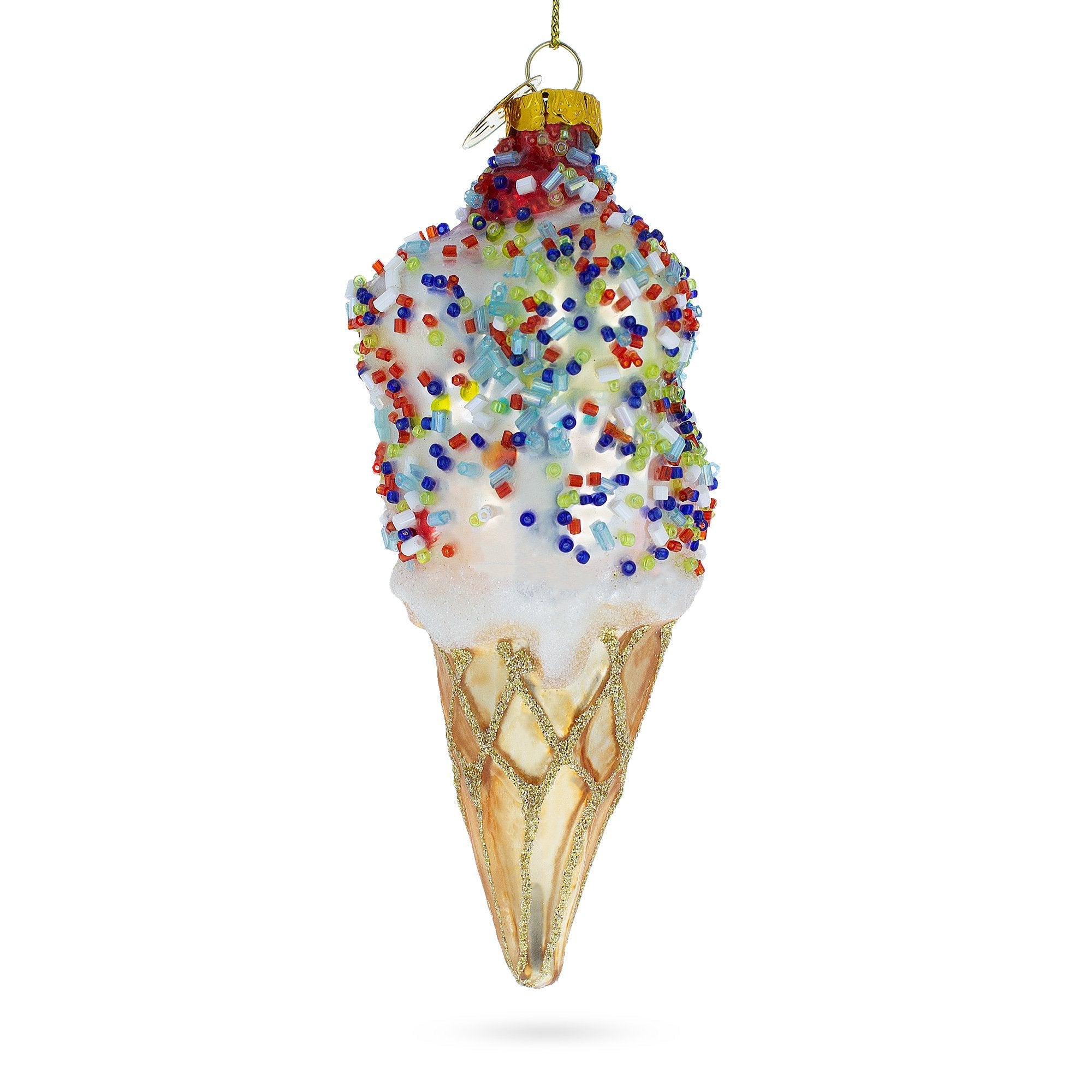 Sprinkled Ice Cream Cone With Sprinkles Food - Blown Glass Christmas Ornament