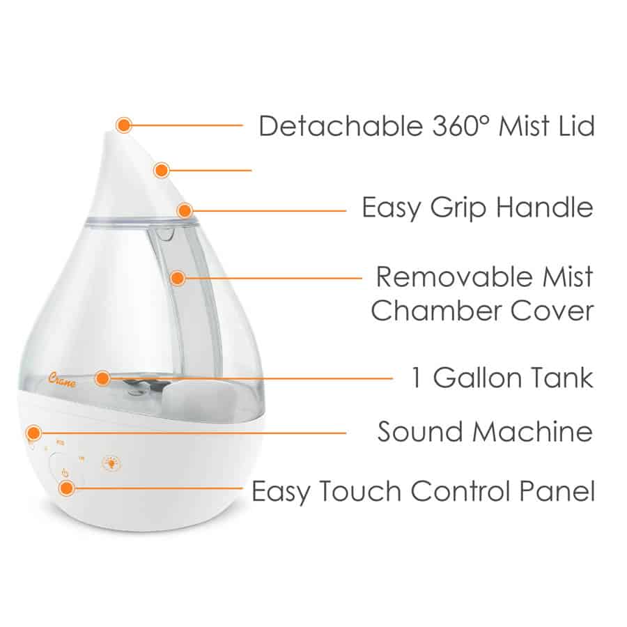 Crane 4-in-1 Top Fill Humidifier with Sound Machine &amp; Night Light (1 Gal. Tank)