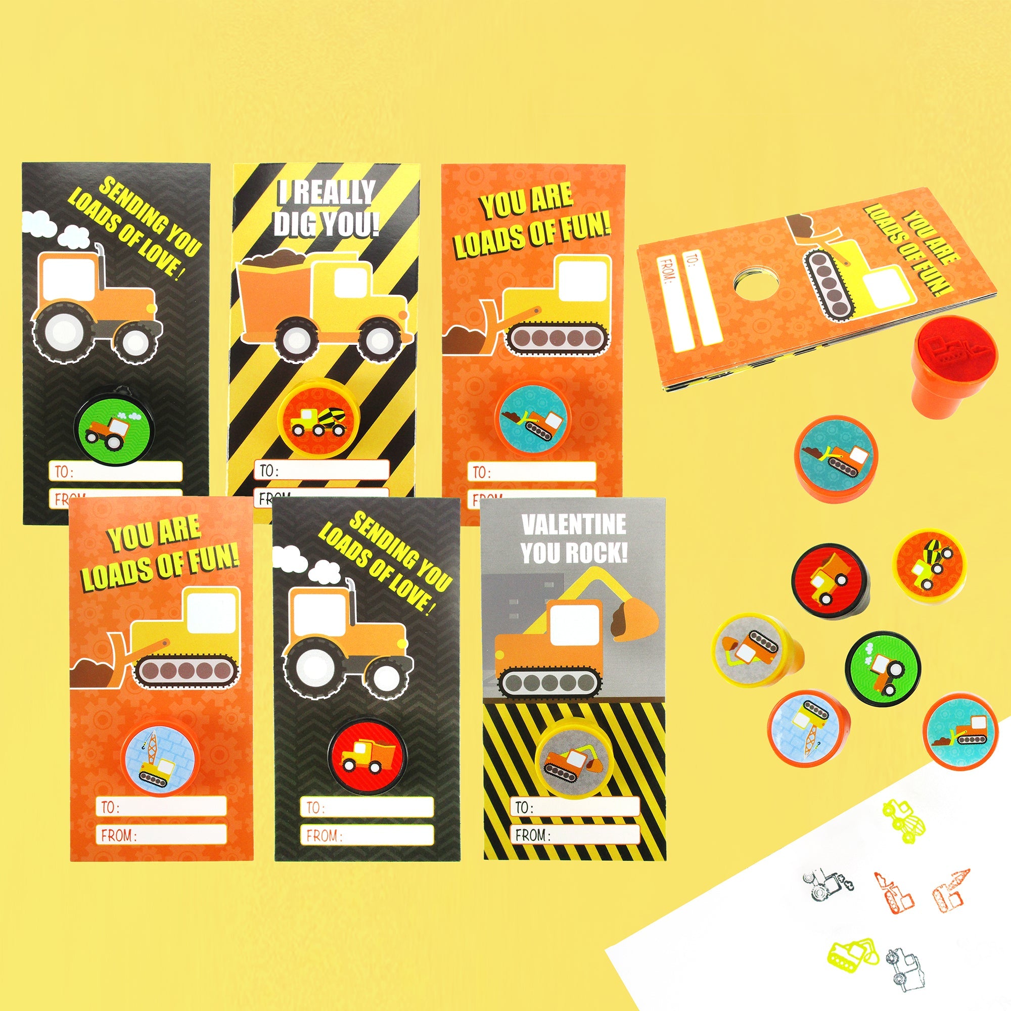 Construction Cards With Stampers For Classroom Birthday Party Favors