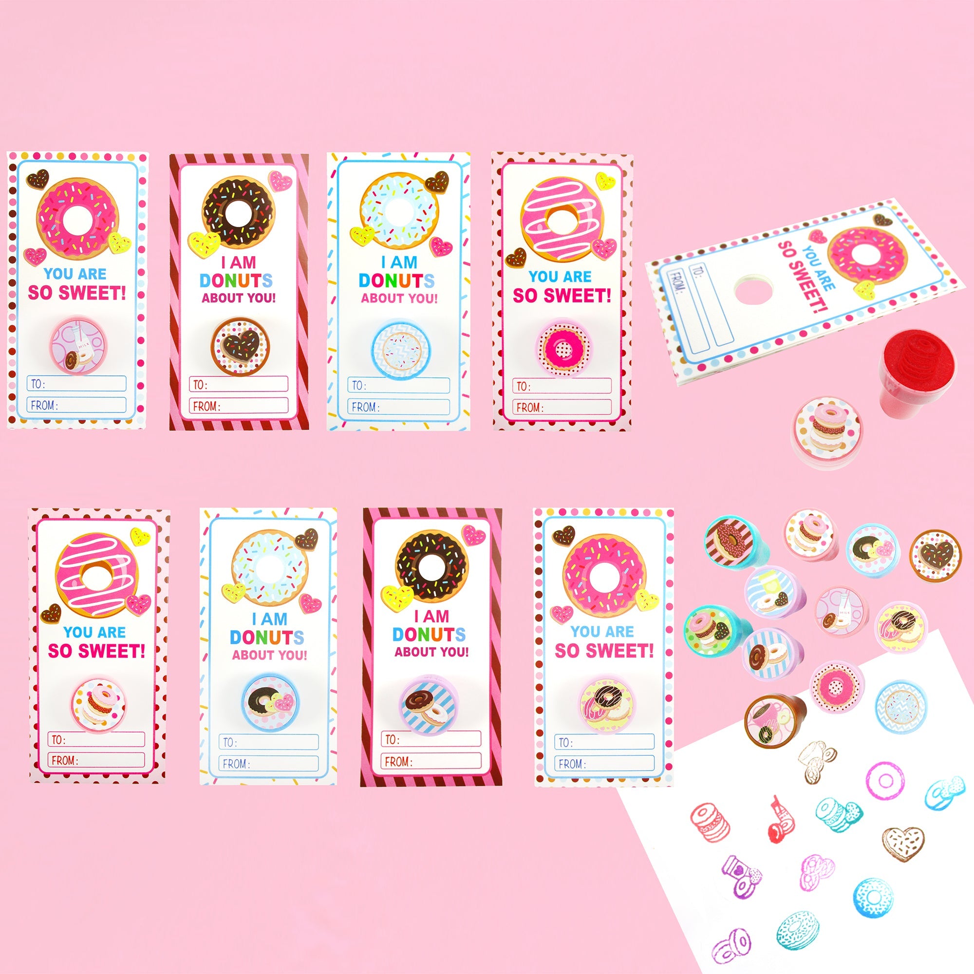 Donuts Valentine's Day Cards With Stampers For Classroom Exchange