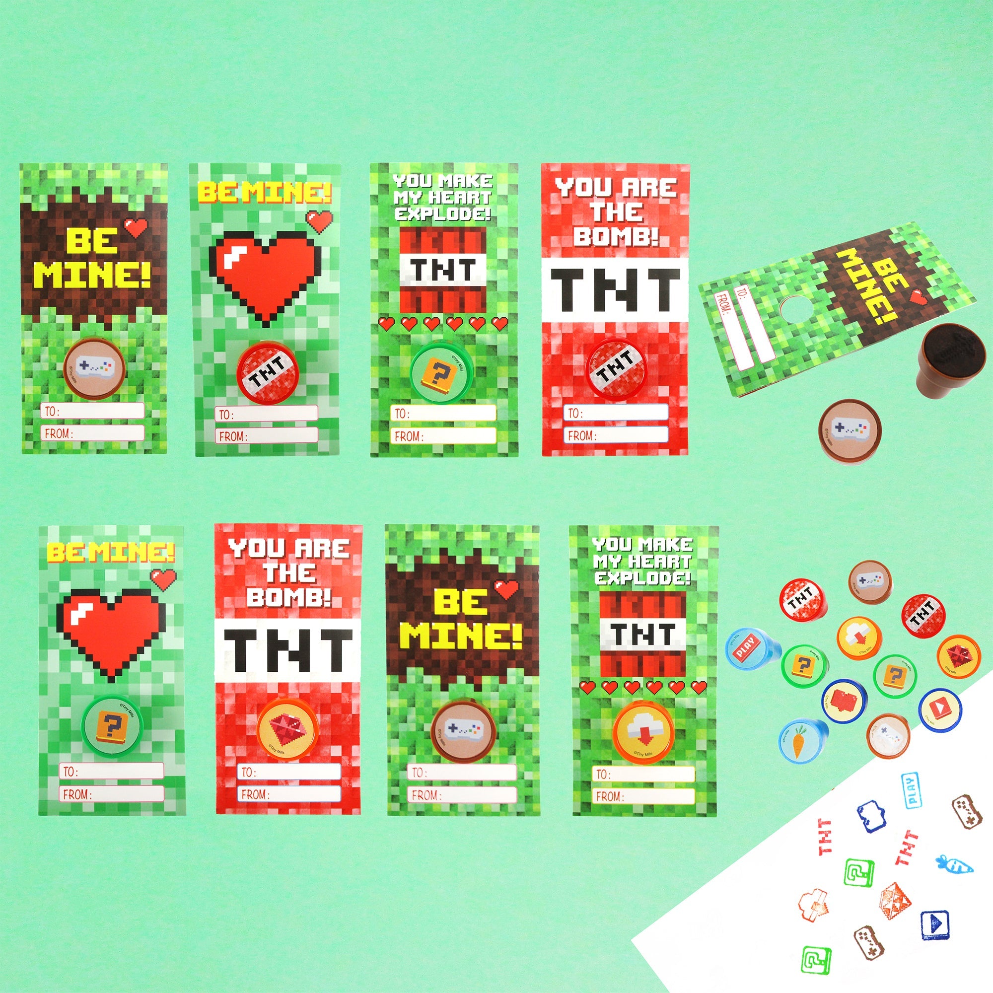 Pixel Miner Valentine's Day Cards With Stampers For Classroom Exchange
