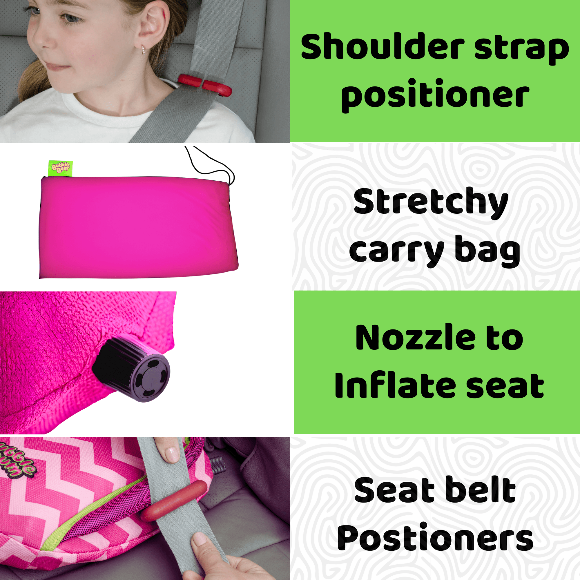 Bubblebum Inflatable Car Booster Seat - Travel Booster Seat - Pink Style ✔️