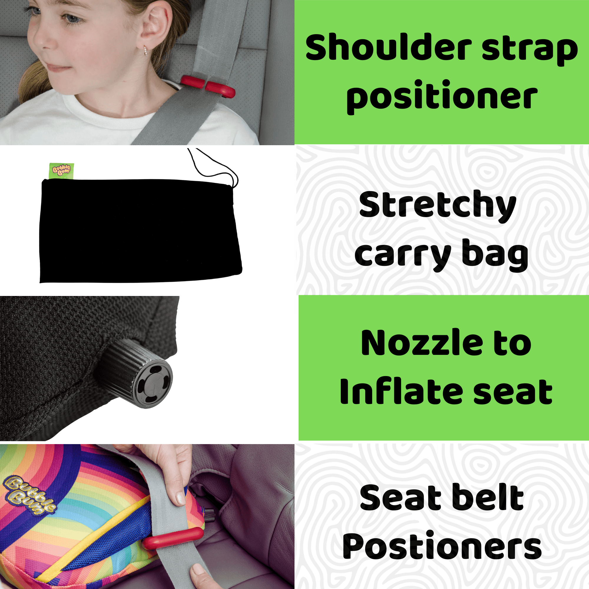 Bubblebum Inflatable Car Booster Seat - Travel Booster Seat - Rainbow Style ✔️